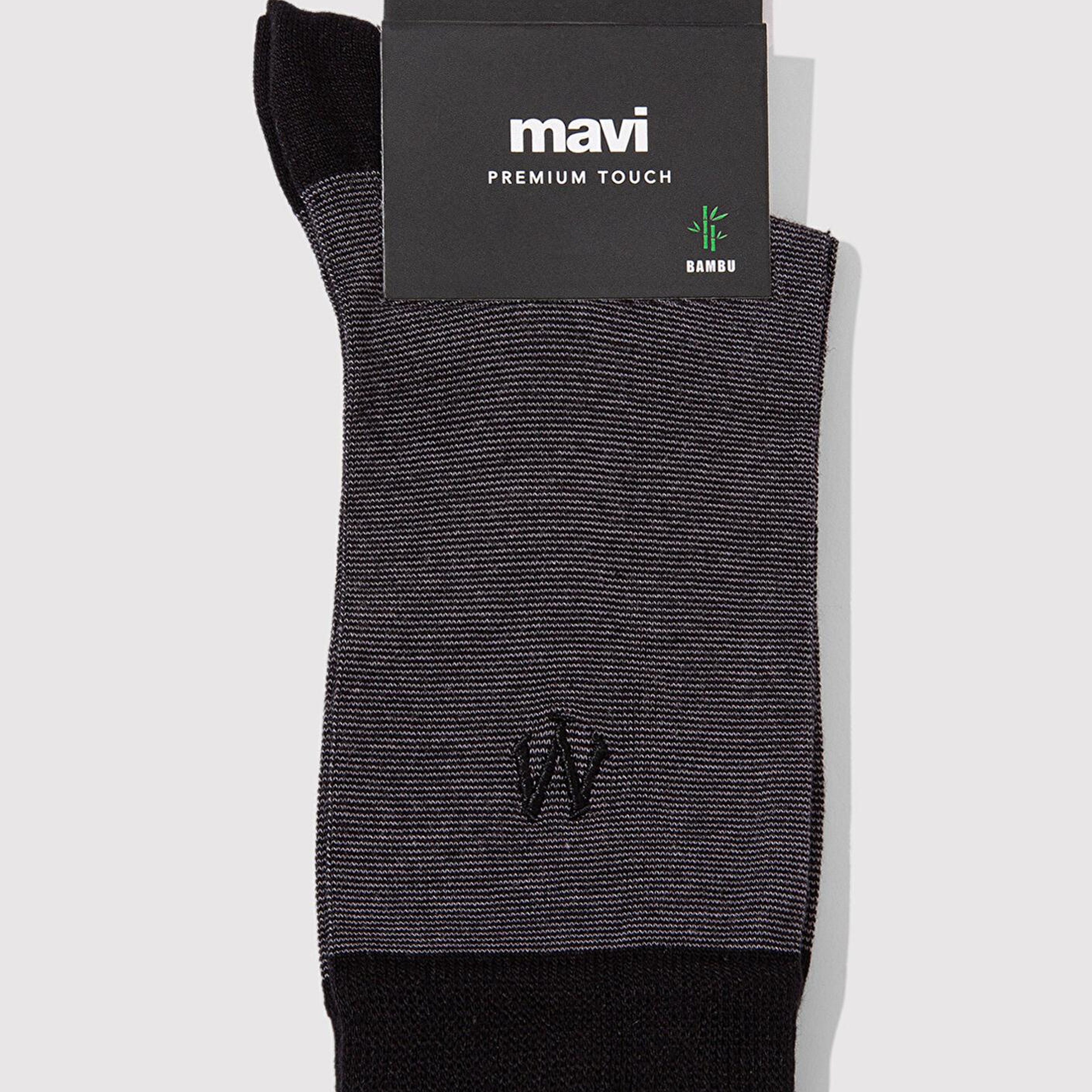 Mavi Mühür Logo Baskılı Siyah Soket Çorap 0911365-900