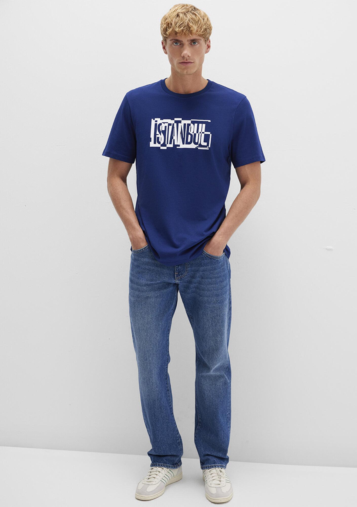 Mavi İstanbul Baskılı Mavi Tişört Regular Fit / Normal Kesim 0611789-70758