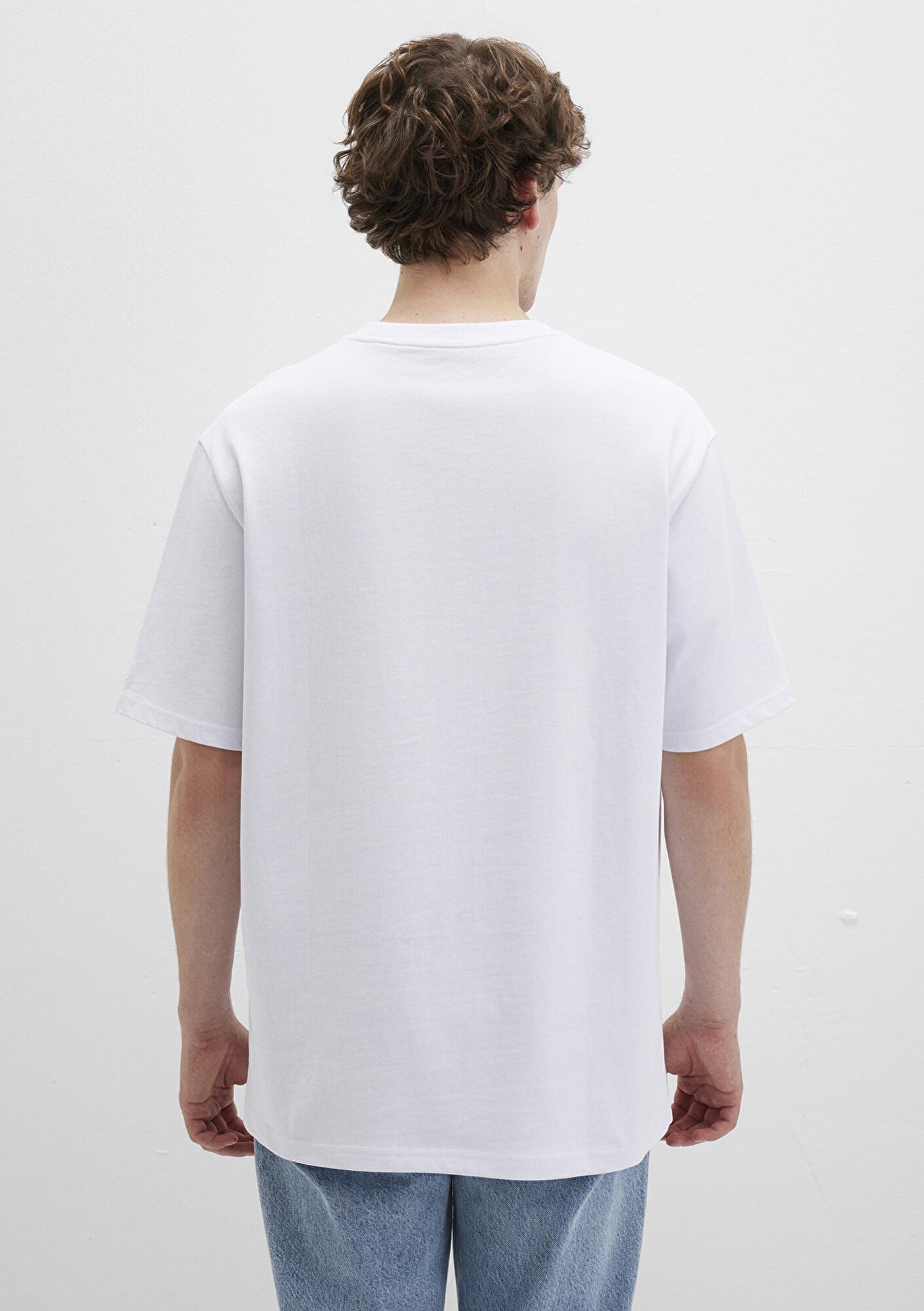 Mavi Logo Kol Detaylı Beyaz Basic Tişört Loose Fit / Bol Rahat Kesim 0611924-620