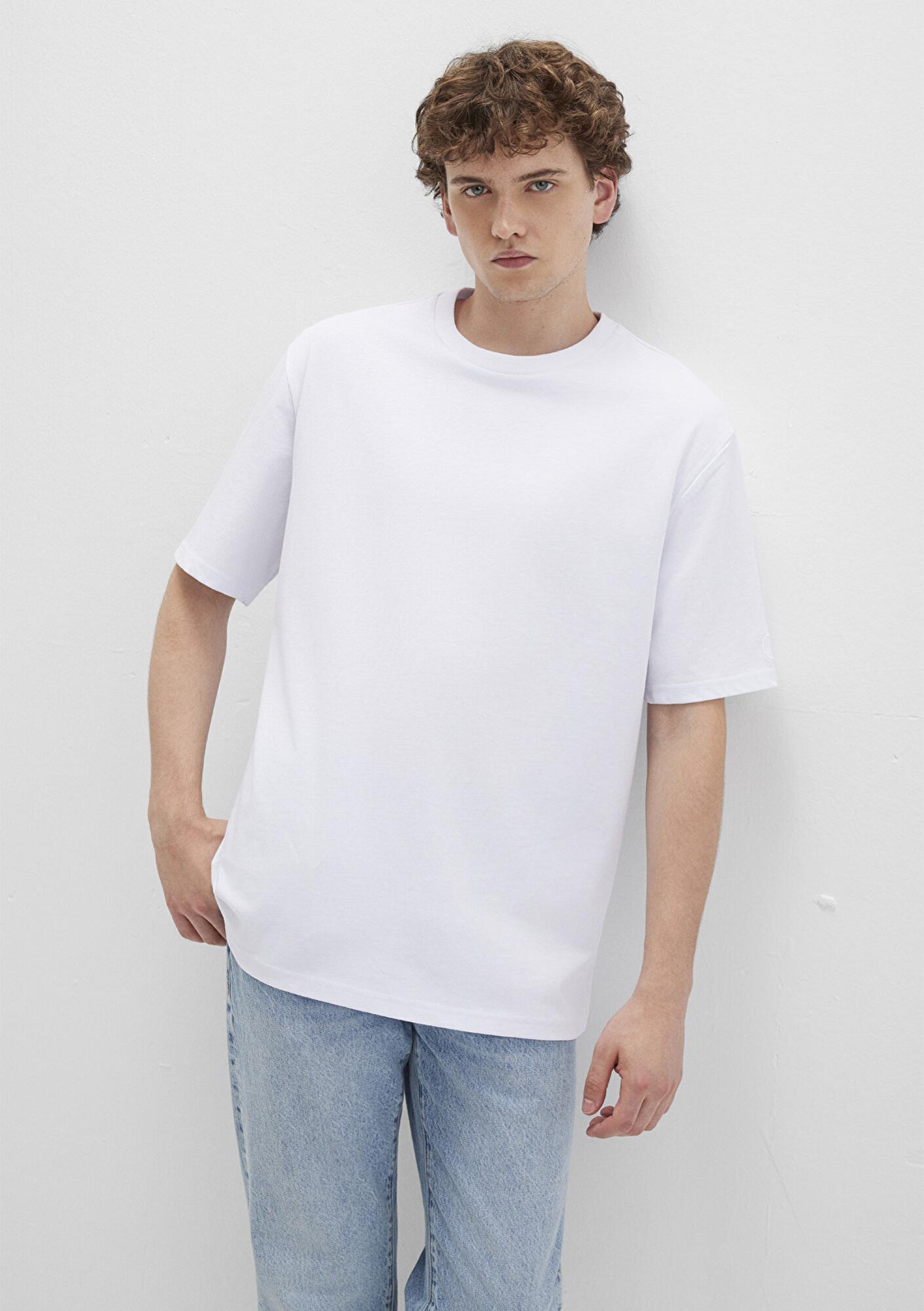 Mavi Logo Kol Detaylı Beyaz Basic Tişört Loose Fit / Bol Rahat Kesim 0611924-620