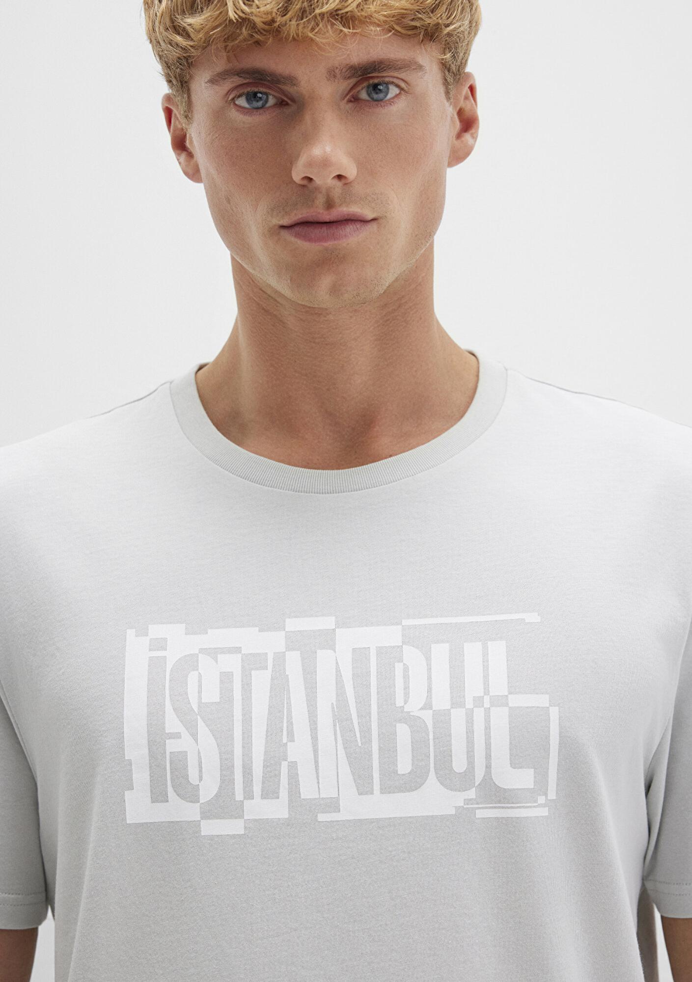 Mavi İstanbul Baskılı Gri Tişört Regular Fit / Normal Kesim 0611789-80618