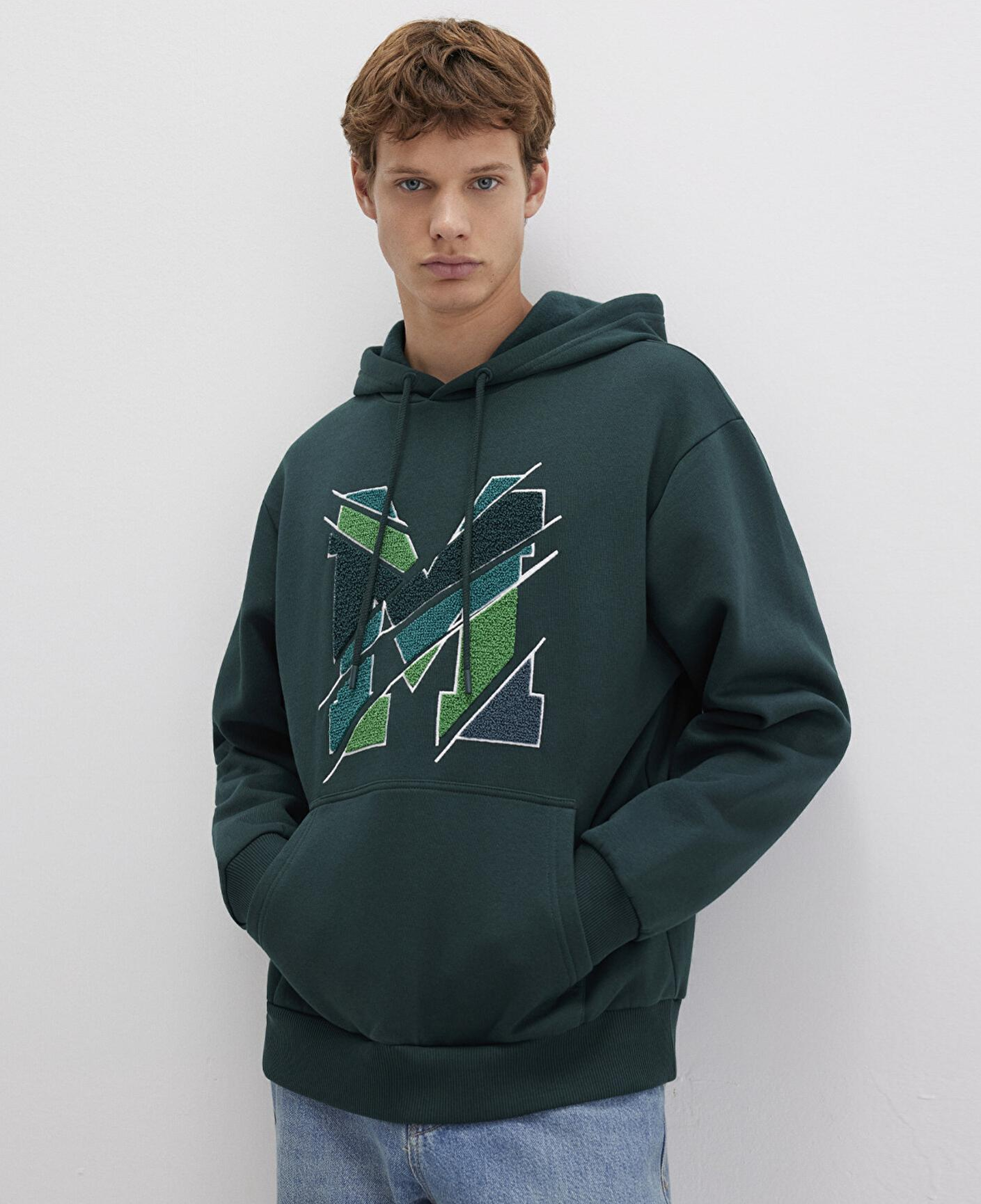 Mavi M Logo Baskılı Kapüşonlu Yeşil Sweatshirt 0S10106-81570