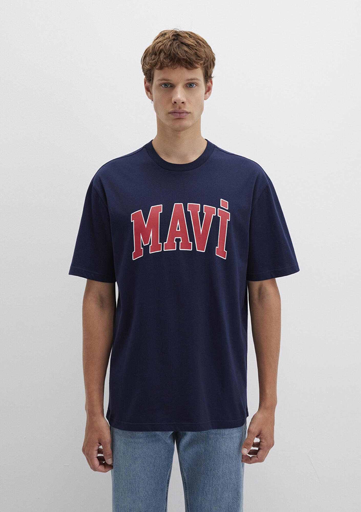 Mavi Mavi Logo Baskılı Lacivert Tişört Loose Fit / Bol Rahat Kesim 0611711-84371