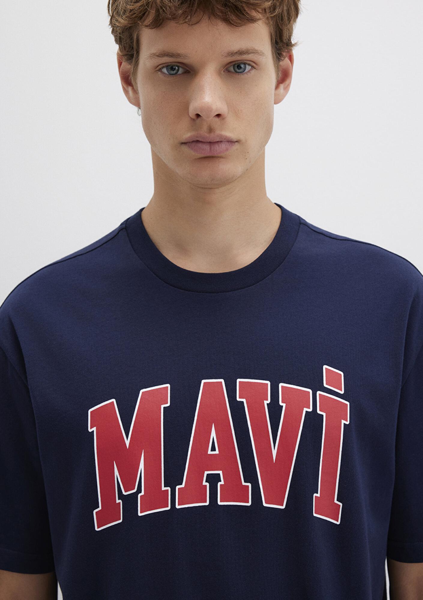 Mavi Mavi Logo Baskılı Lacivert Tişört Loose Fit / Bol Rahat Kesim 0611711-84371