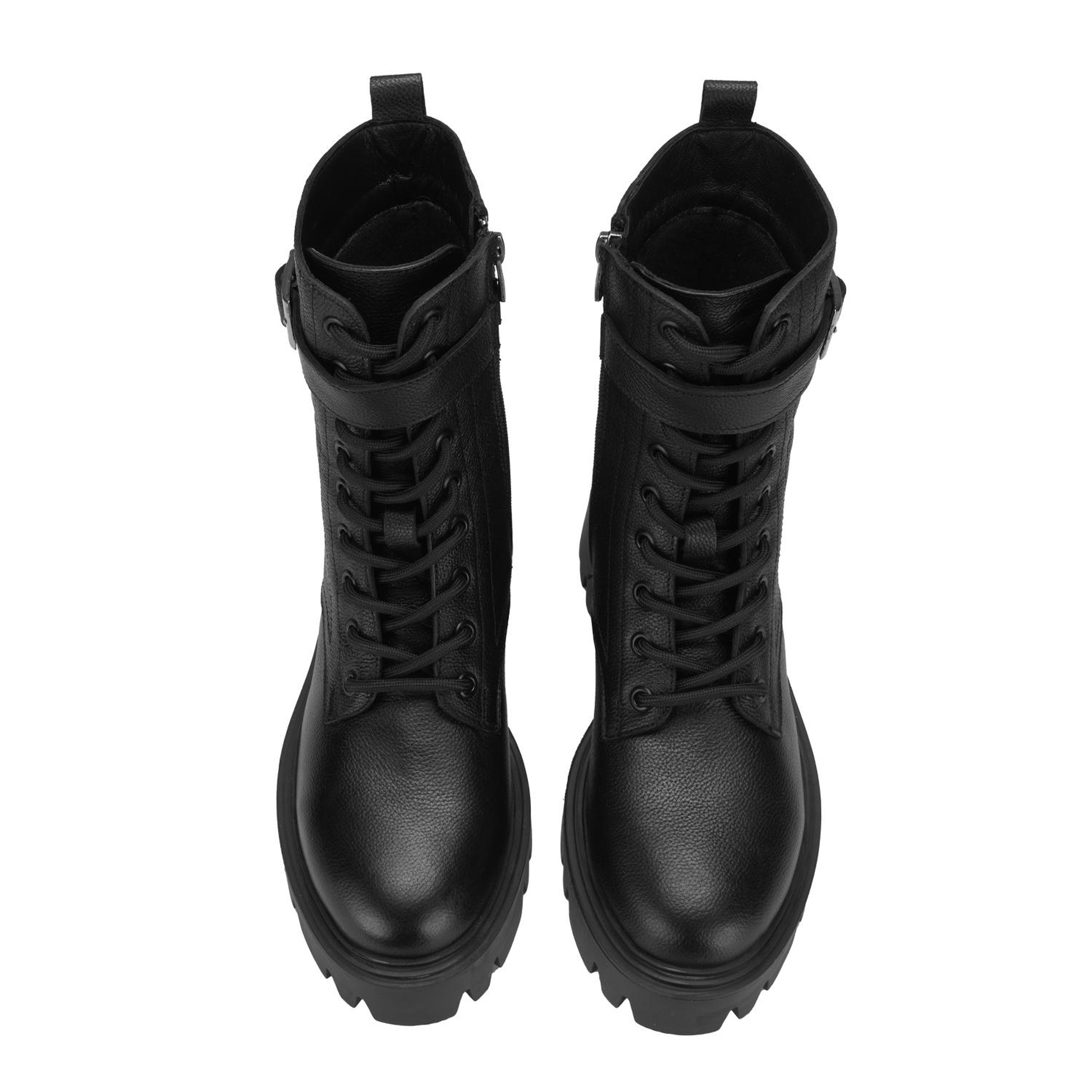 Kadın Siyah Bağcıklı Deri Postal Bot