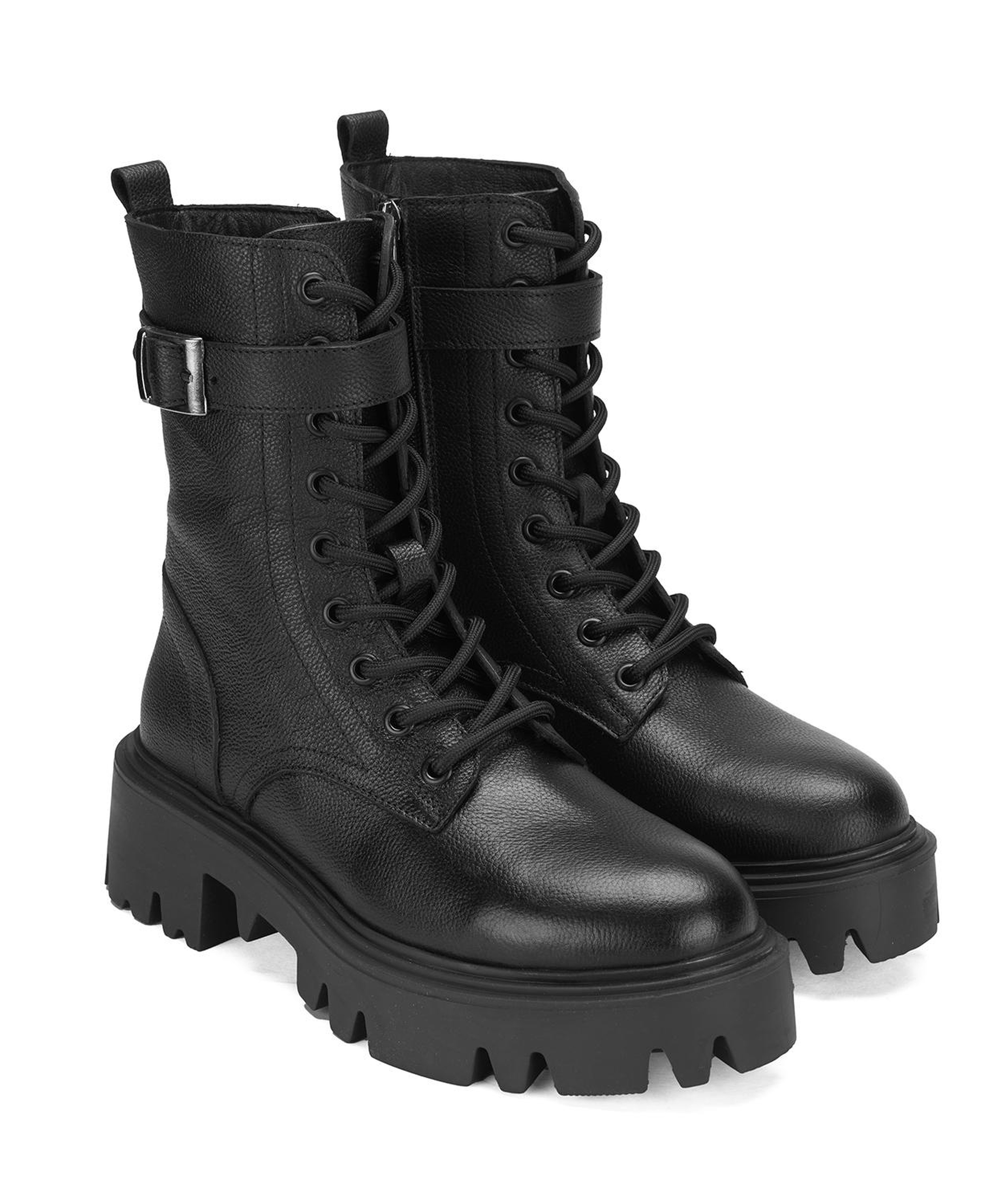 Kadın Siyah Bağcıklı Deri Postal Bot