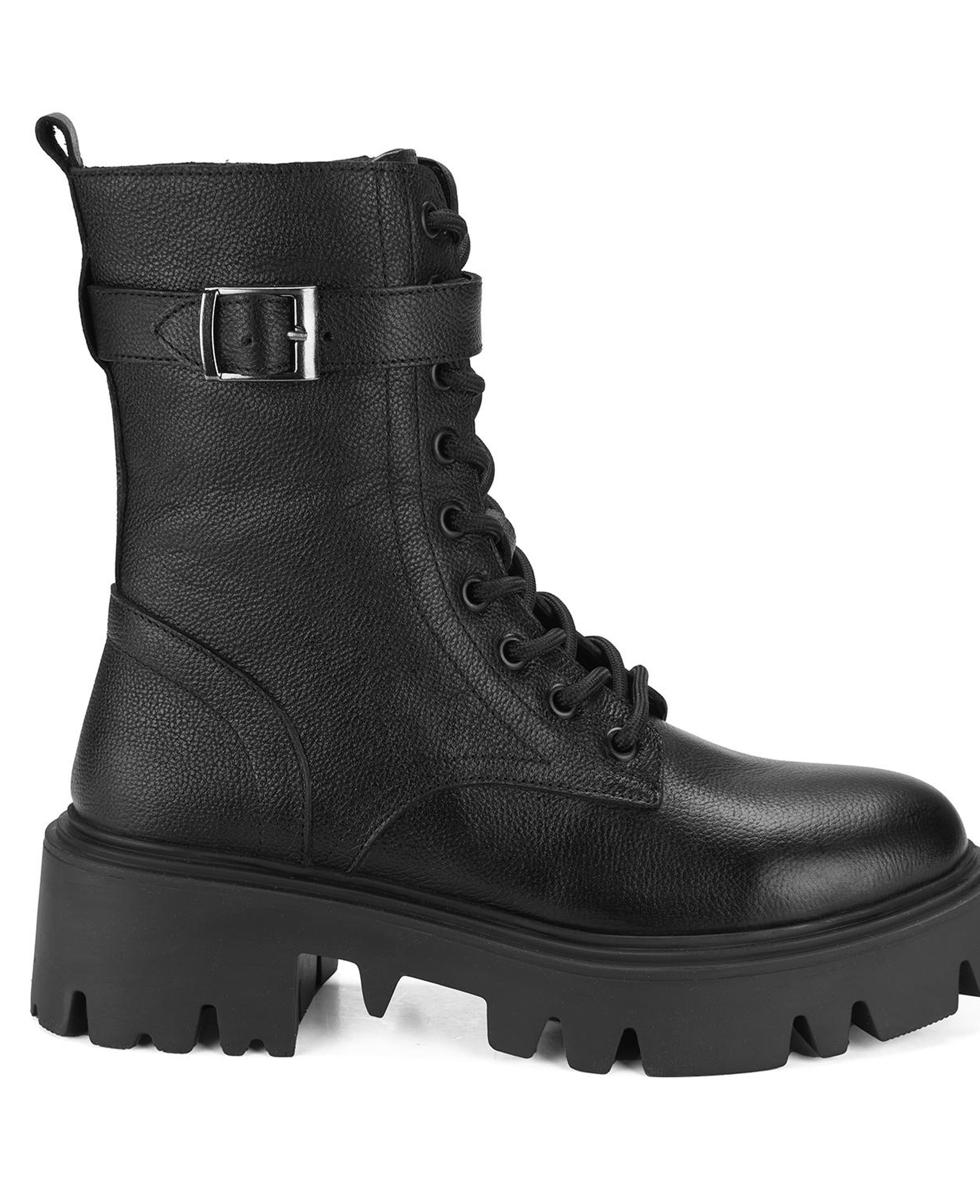 Kadın Siyah Bağcıklı Deri Postal Bot