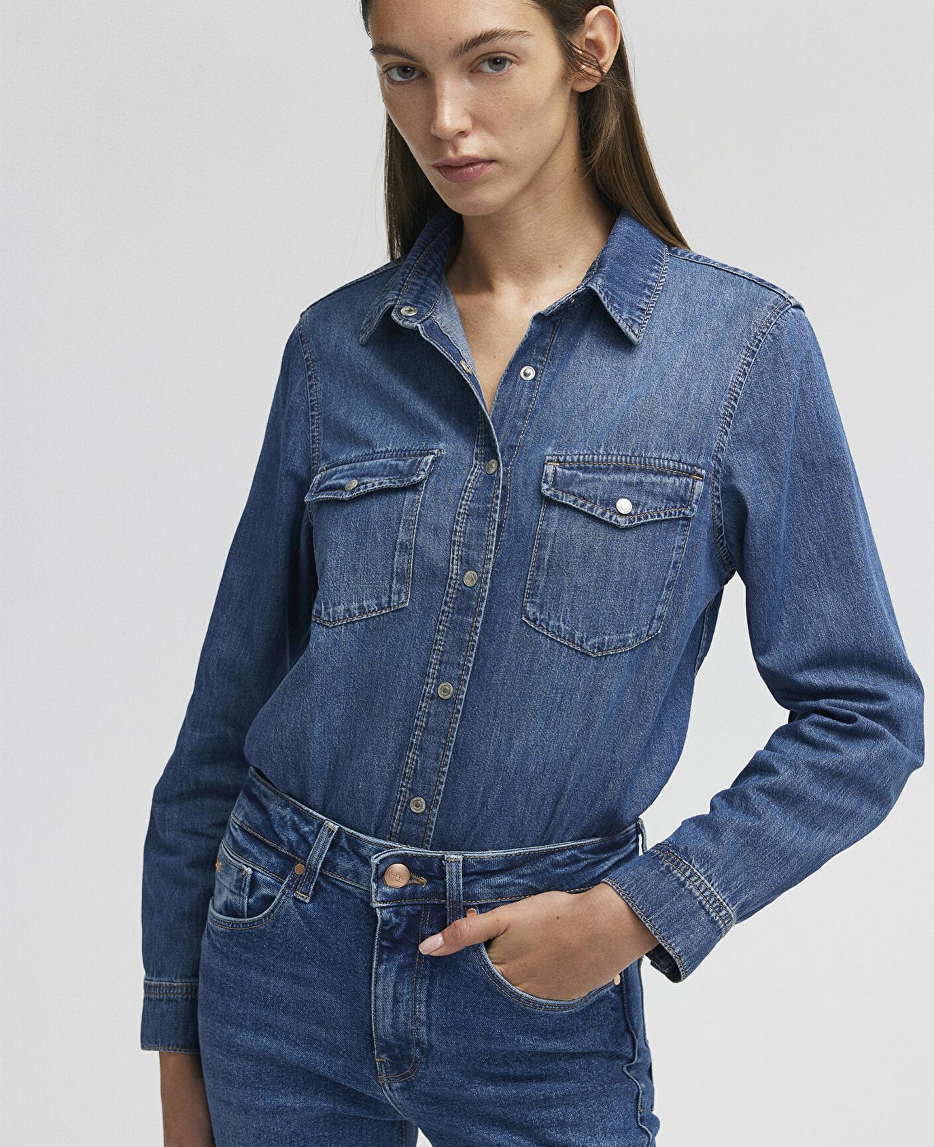 Mavi Merida Real Blue Koyu Mavi Jean Gömlek Fitted / Vücuda Oturan Kesim 1210662-86490