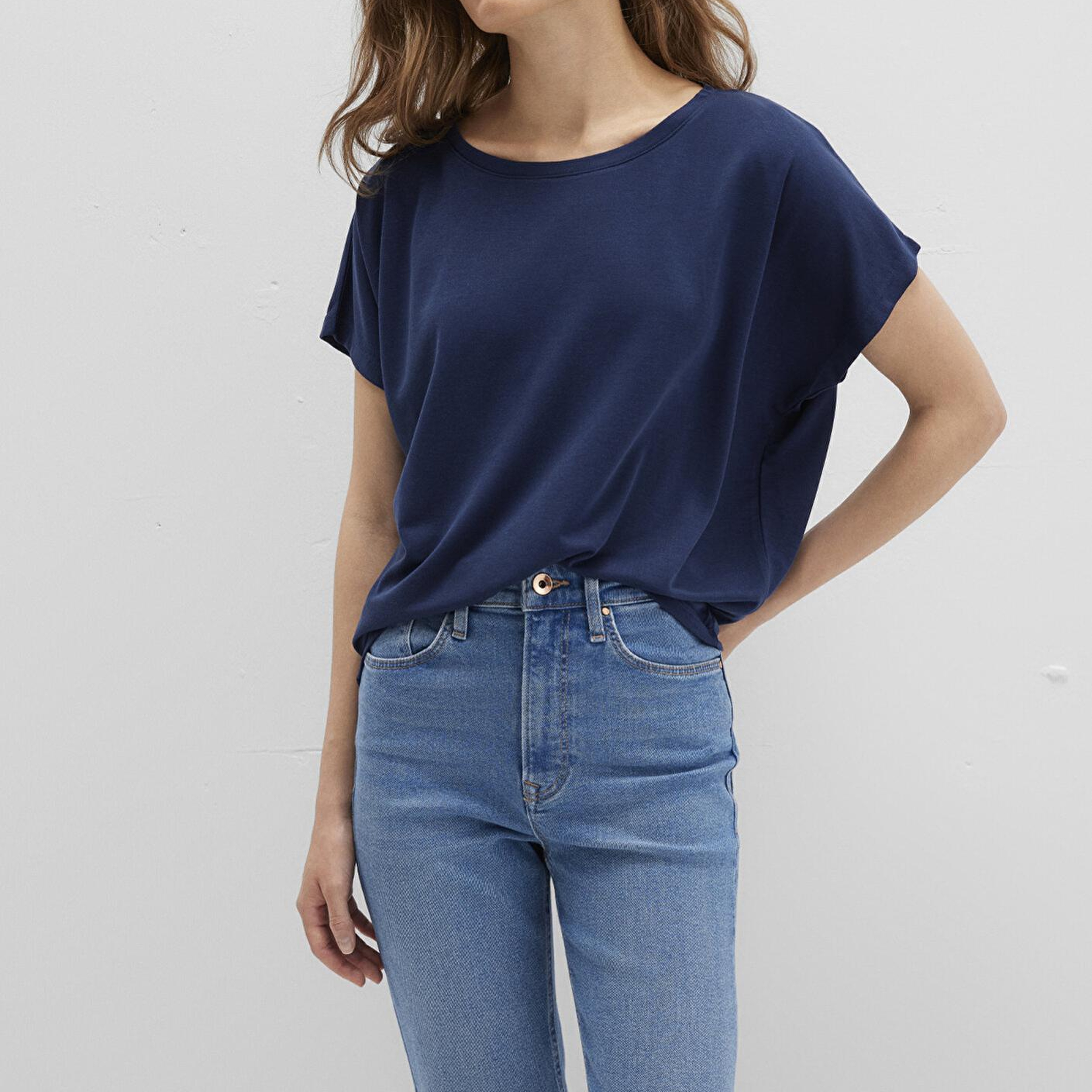 Mavi Lux Touch (TENCEL™) Modal Lacivert Basic Tişört Loose Fit / Bol Rahat Kesim 167245-70487