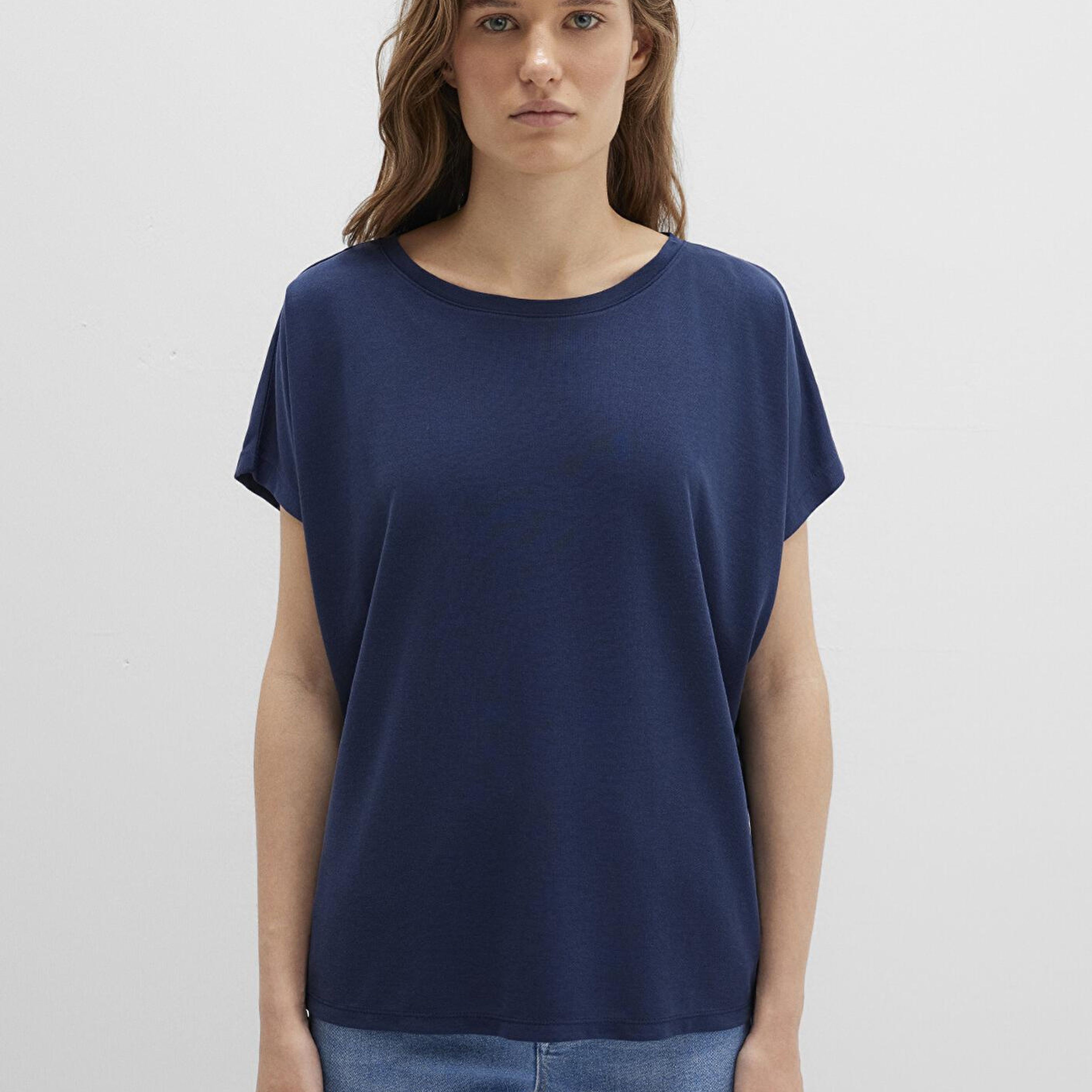 Mavi Lux Touch (TENCEL™) Modal Lacivert Basic Tişört Loose Fit / Bol Rahat Kesim 167245-70487