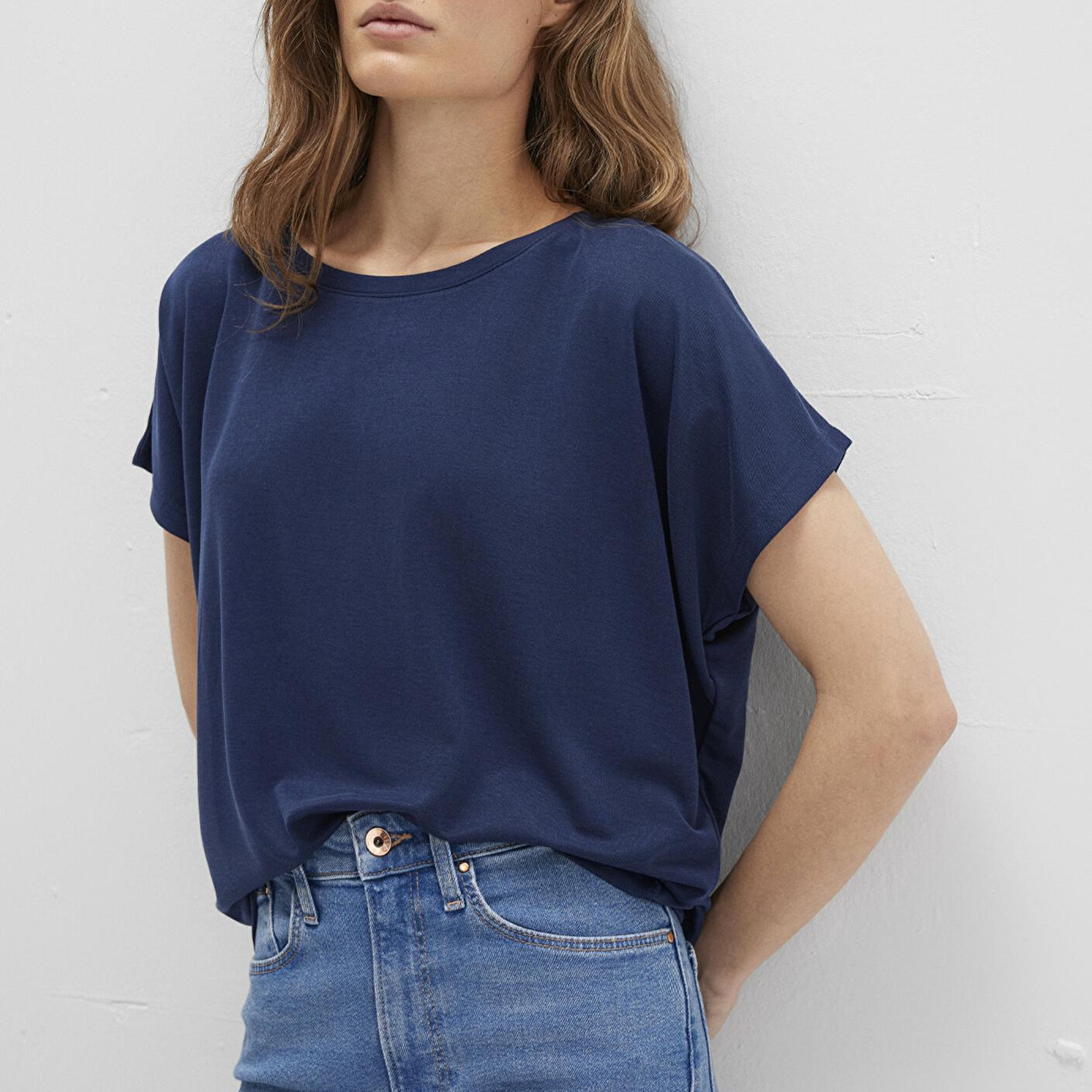 Mavi Lux Touch (TENCEL™) Modal Lacivert Basic Tişört Loose Fit / Bol Rahat Kesim 167245-70487