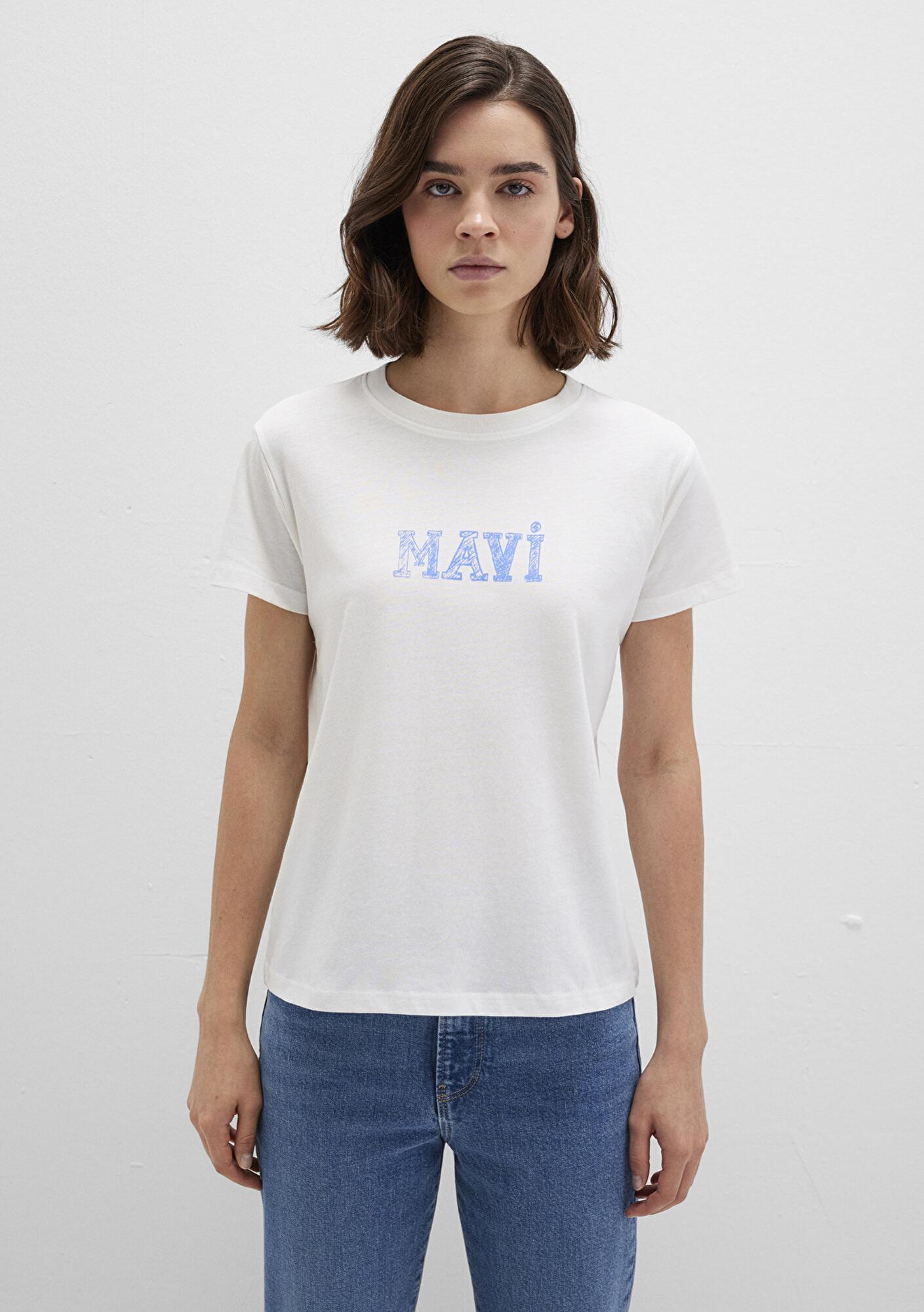 Mavi Mavi Baskılı Beyaz Tişört Regular Fit / Normal Kesim 1612232-70057