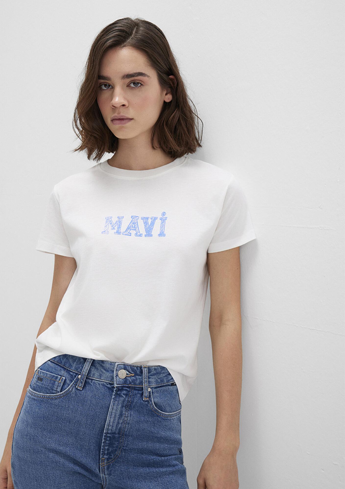 Mavi Mavi Baskılı Beyaz Tişört Regular Fit / Normal Kesim 1612232-70057