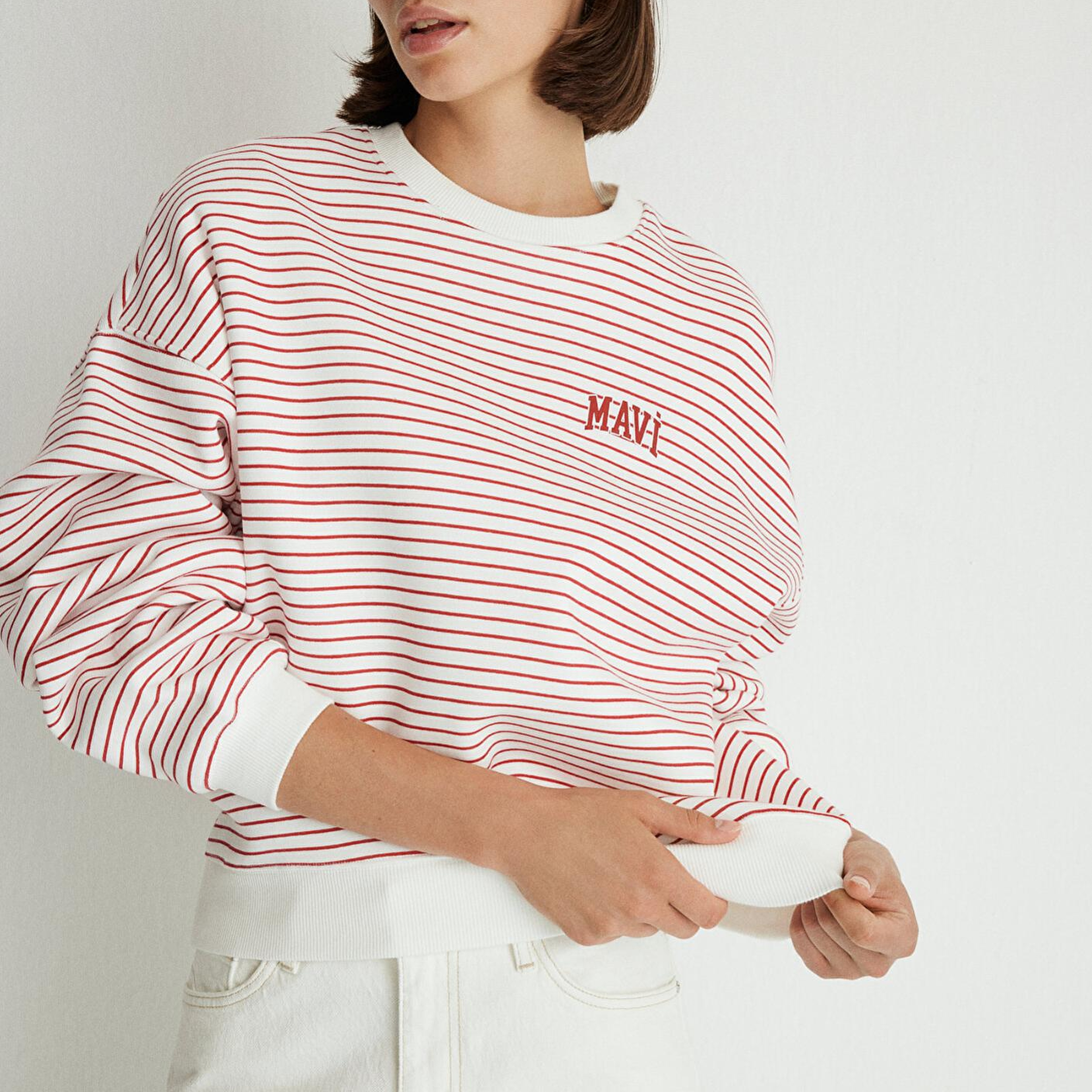 Mavi Mavi Logo Baskılı Kırmızı Çizgili Sweatshirt 1S10100-86680