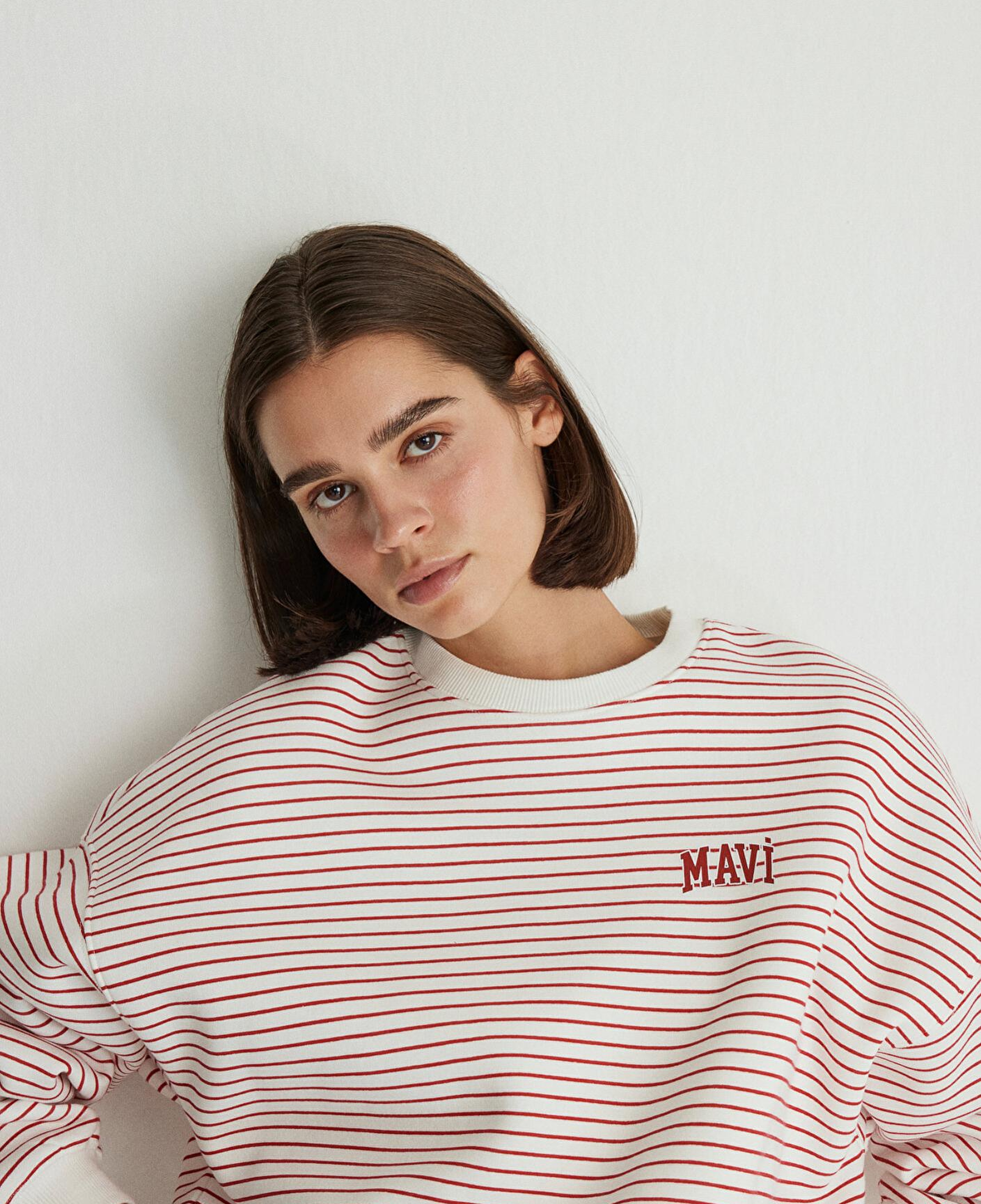 Mavi Mavi Logo Baskılı Kırmızı Çizgili Sweatshirt 1S10100-86680