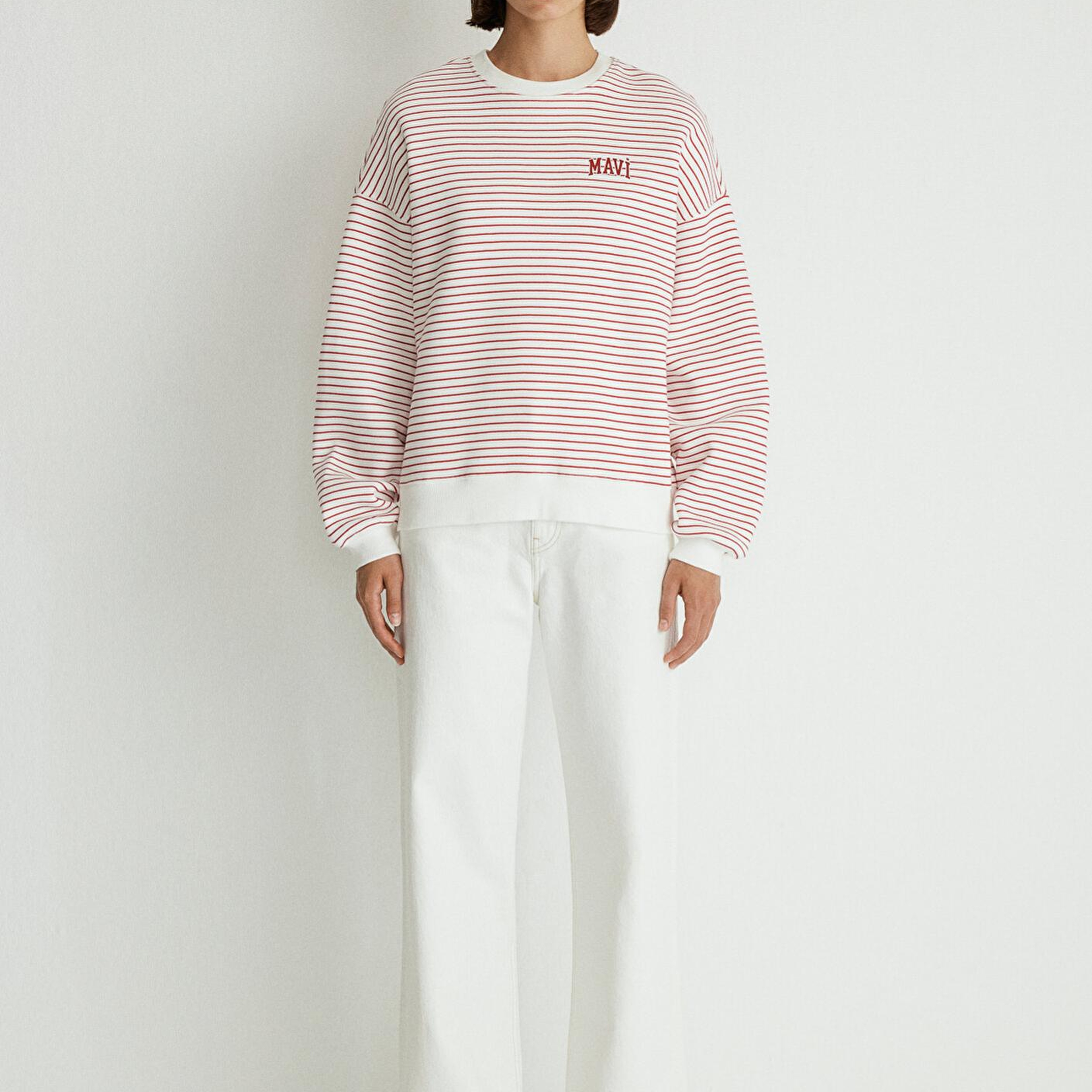 Mavi Mavi Logo Baskılı Kırmızı Çizgili Sweatshirt 1S10100-86680