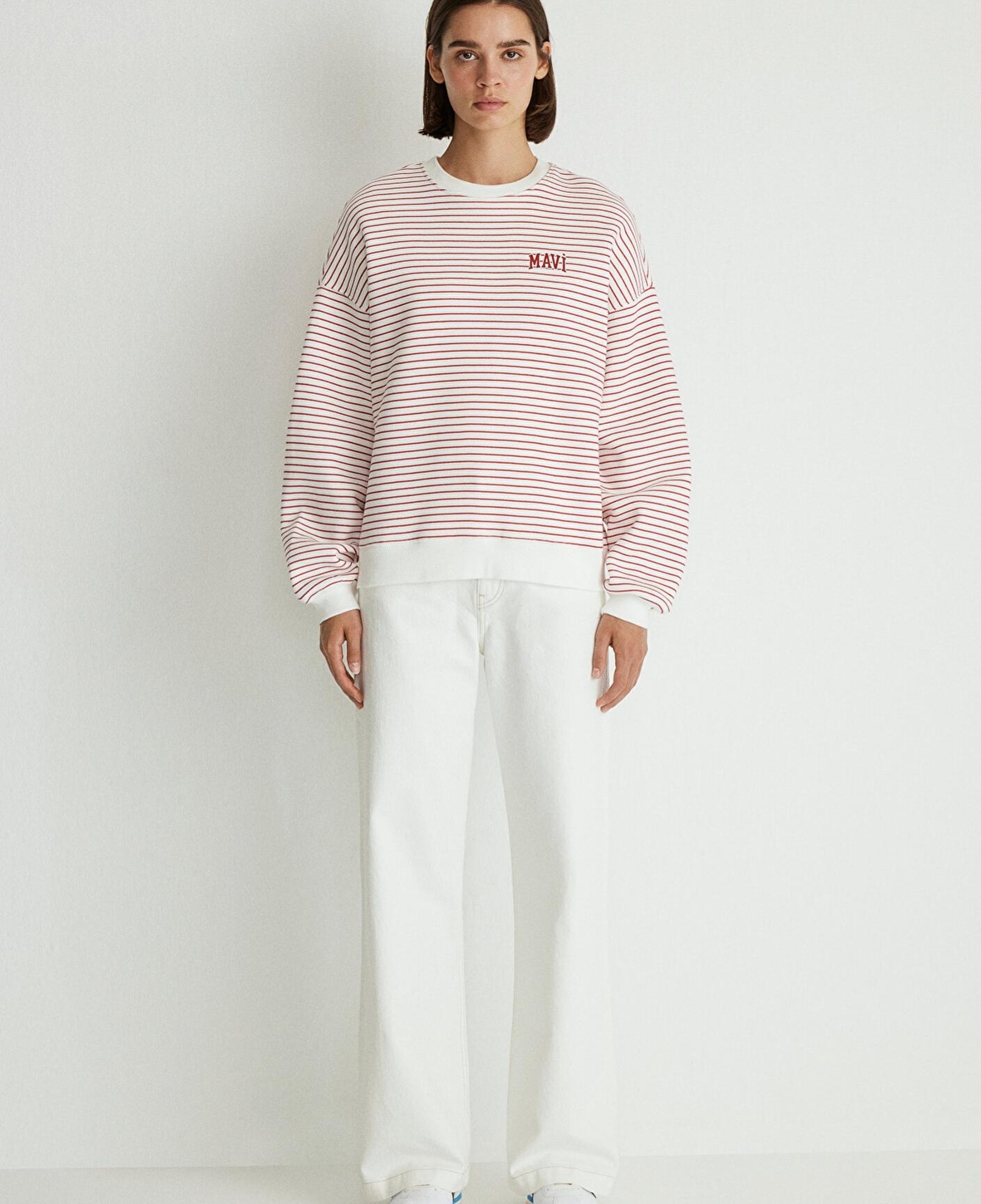 Mavi Mavi Logo Baskılı Kırmızı Çizgili Sweatshirt 1S10100-86680
