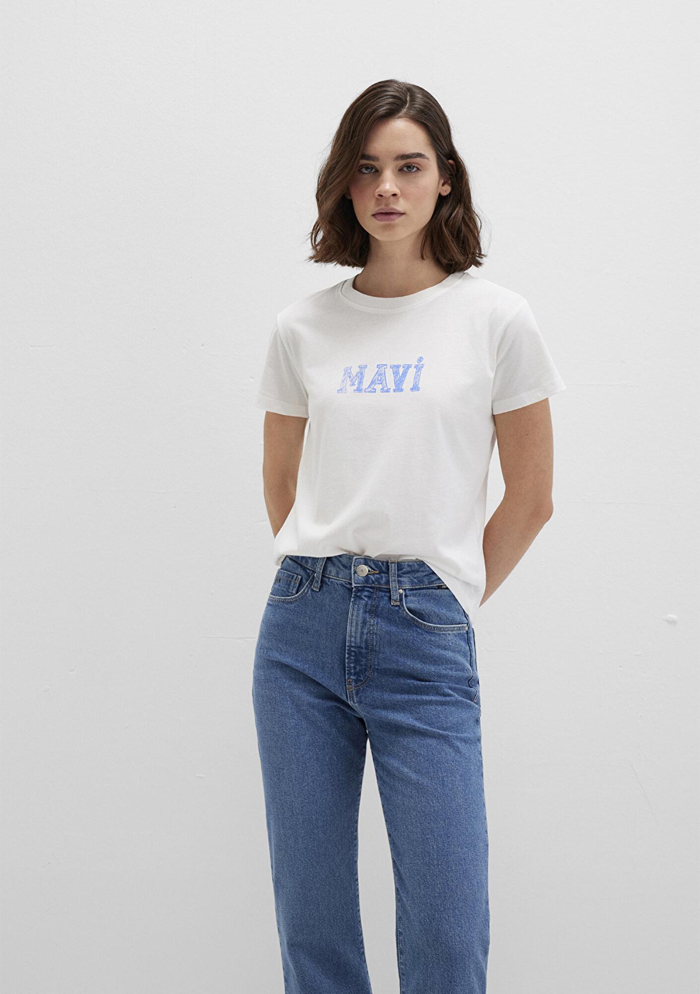 Mavi Mavi Baskılı Beyaz Tişört Regular Fit / Normal Kesim 1612232-70057