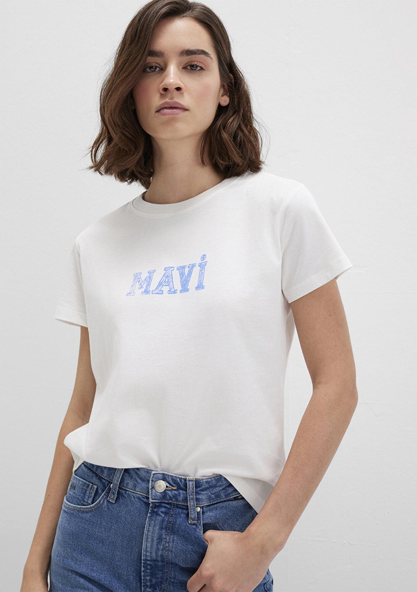 Mavi Mavi Baskılı Beyaz Tişört Regular Fit / Normal Kesim 1612232-70057