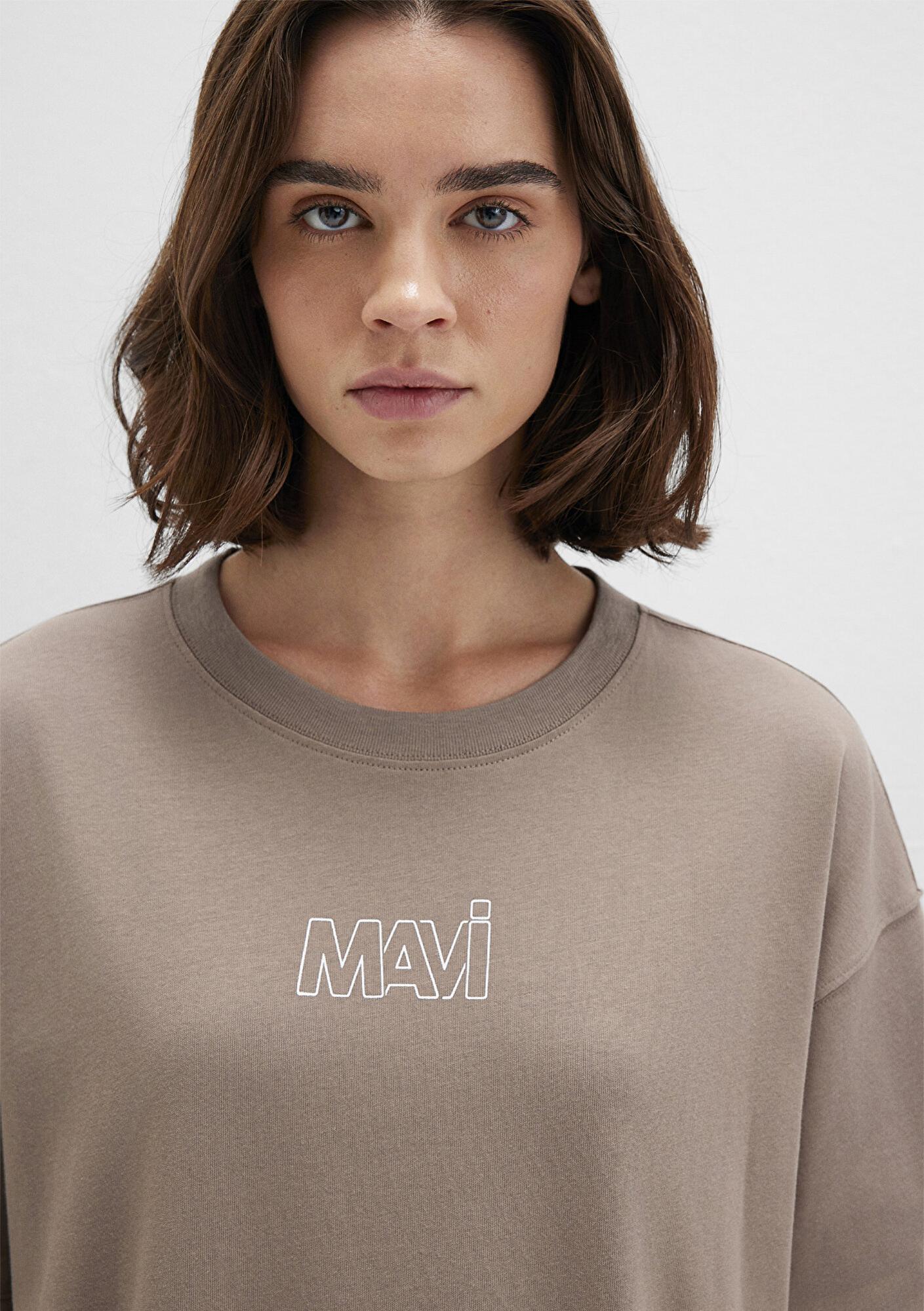 Mavi Mavi Logo Baskılı Bej Tişört Oversize / Geniş Kesim 1611592-70364