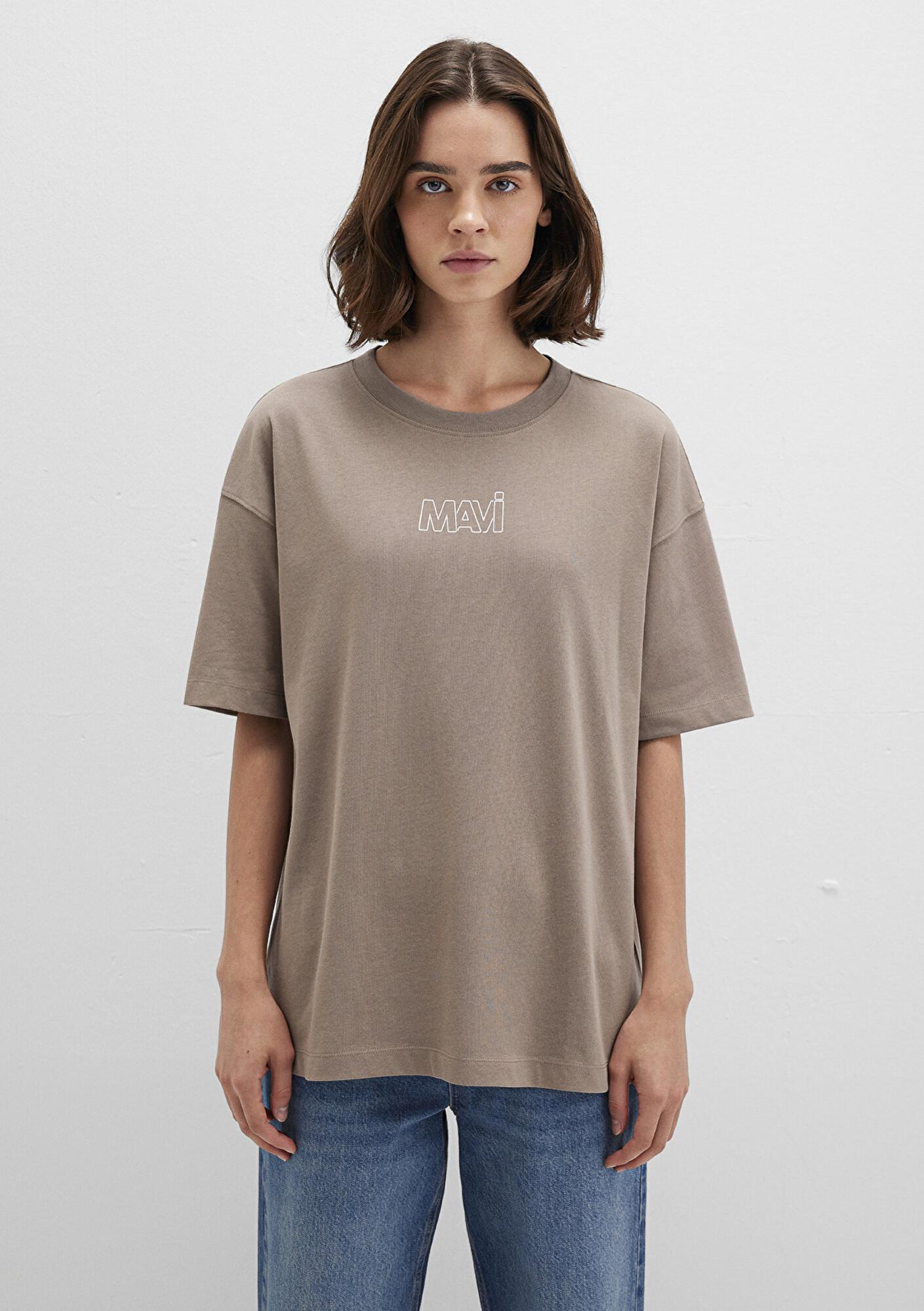 Mavi Mavi Logo Baskılı Bej Tişört Oversize / Geniş Kesim 1611592-70364