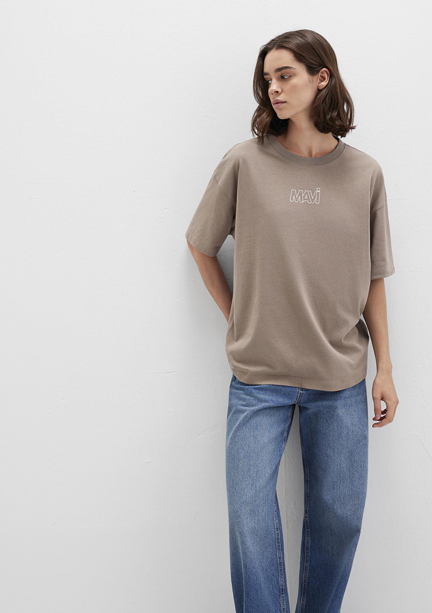 Mavi Mavi Logo Baskılı Bej Tişört Oversize / Geniş Kesim 1611592-70364