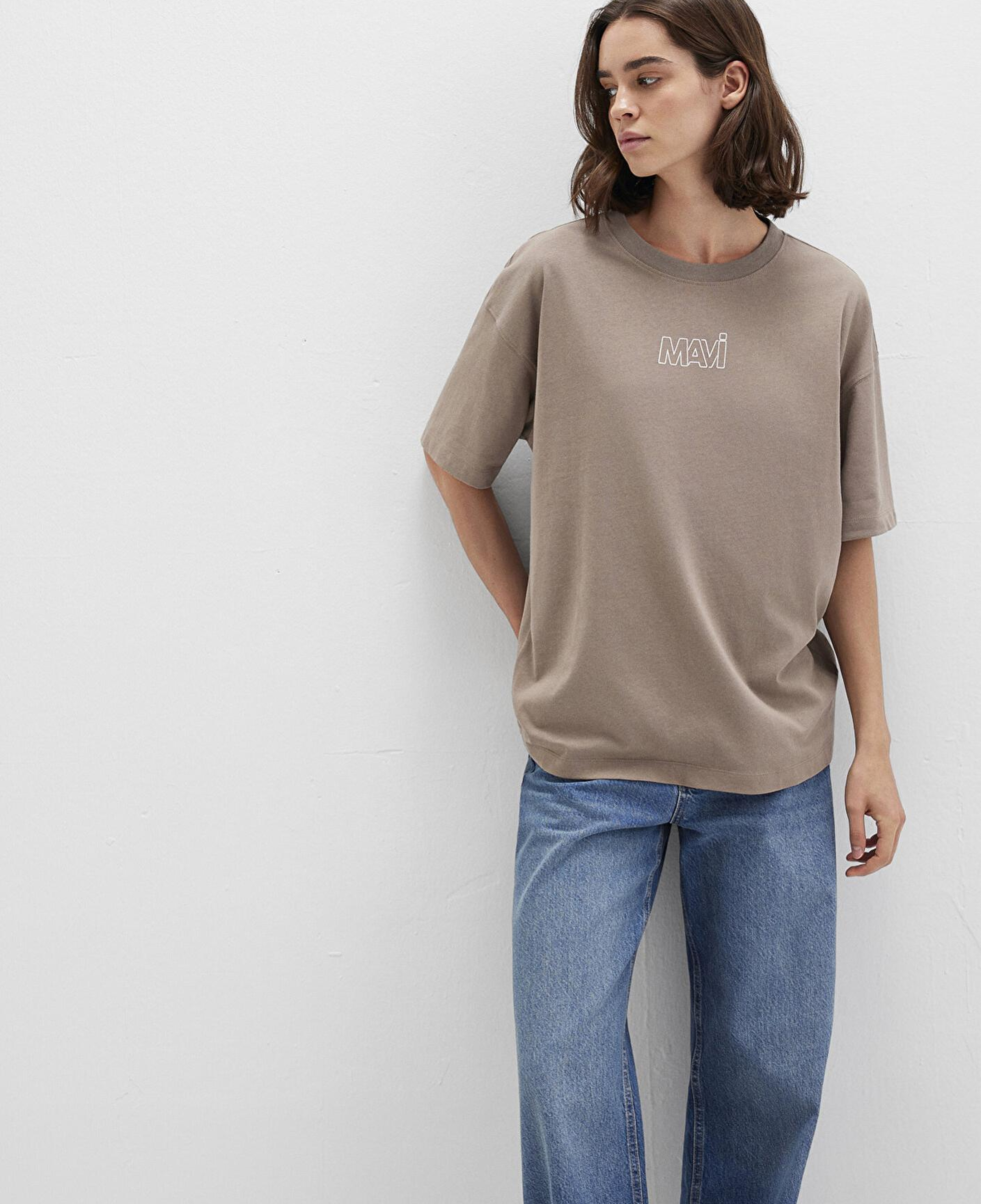 Mavi Mavi Logo Baskılı Bej Tişört Oversize / Geniş Kesim 1611592-70364