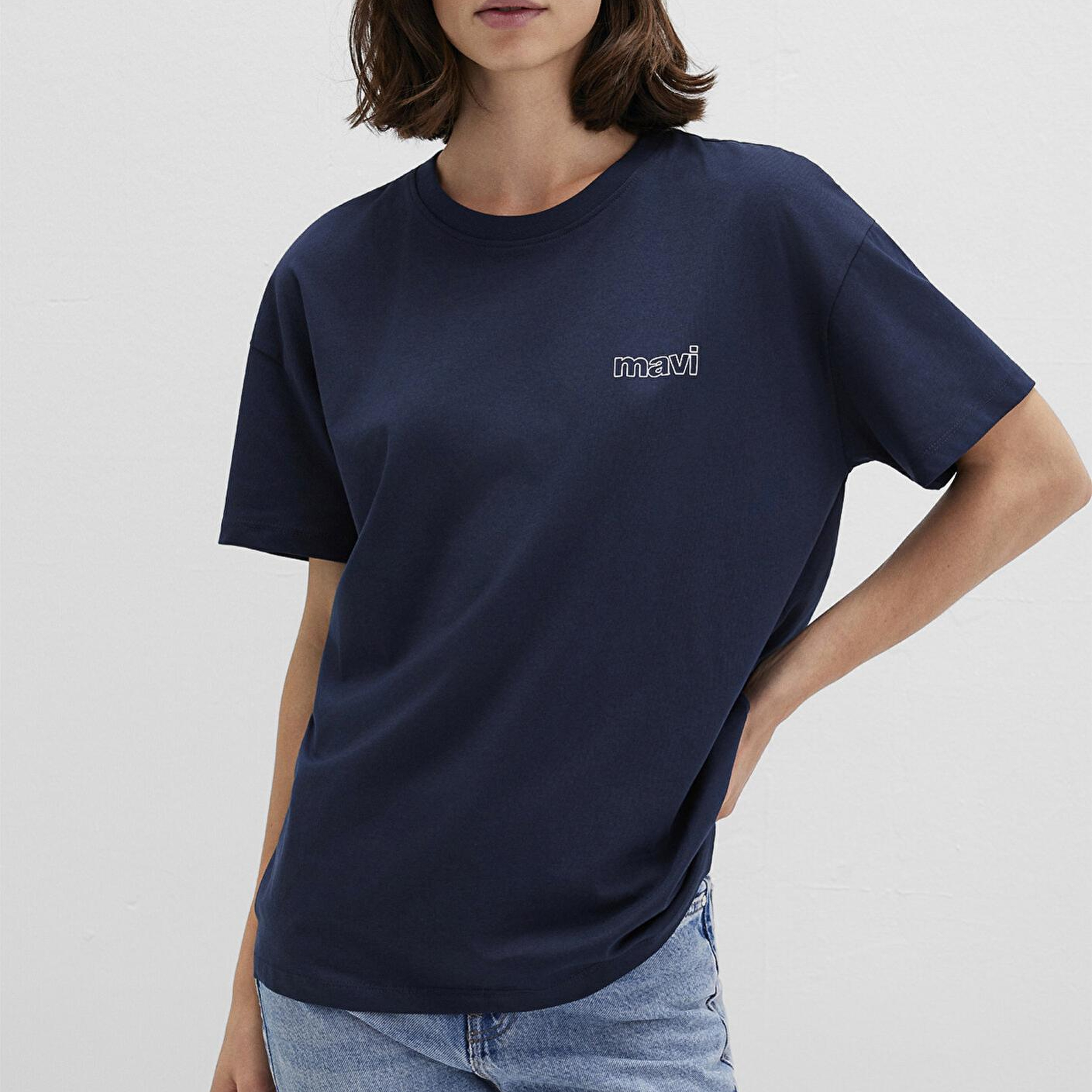 Mavi Mavi Logo Baskılı Lacivert Tişört Loose Fit / Bol Rahat Kesim 1611309-70490