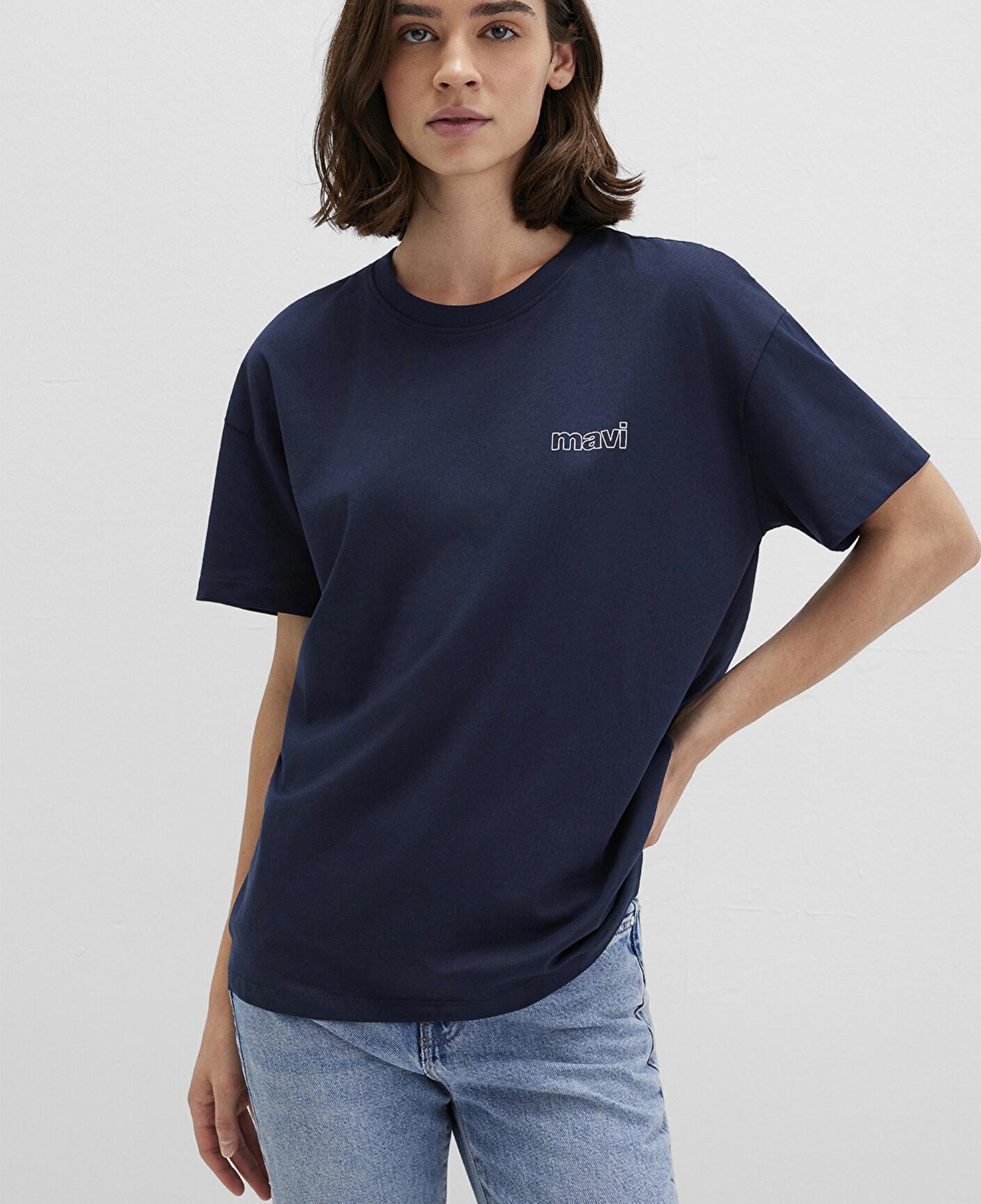 Mavi Mavi Logo Baskılı Lacivert Tişört Loose Fit / Bol Rahat Kesim 1611309-70490