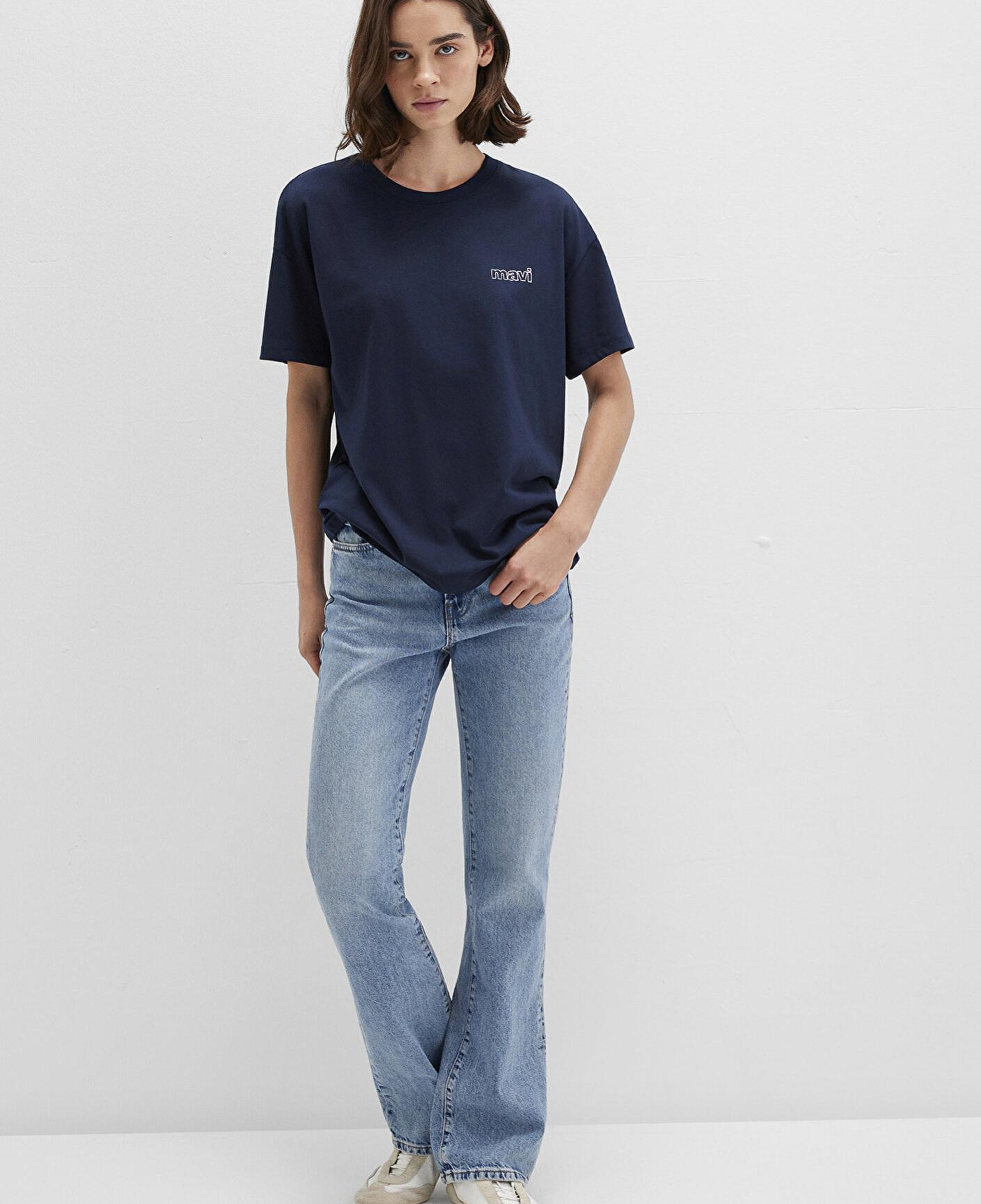 Mavi Mavi Logo Baskılı Lacivert Tişört Loose Fit / Bol Rahat Kesim 1611309-70490