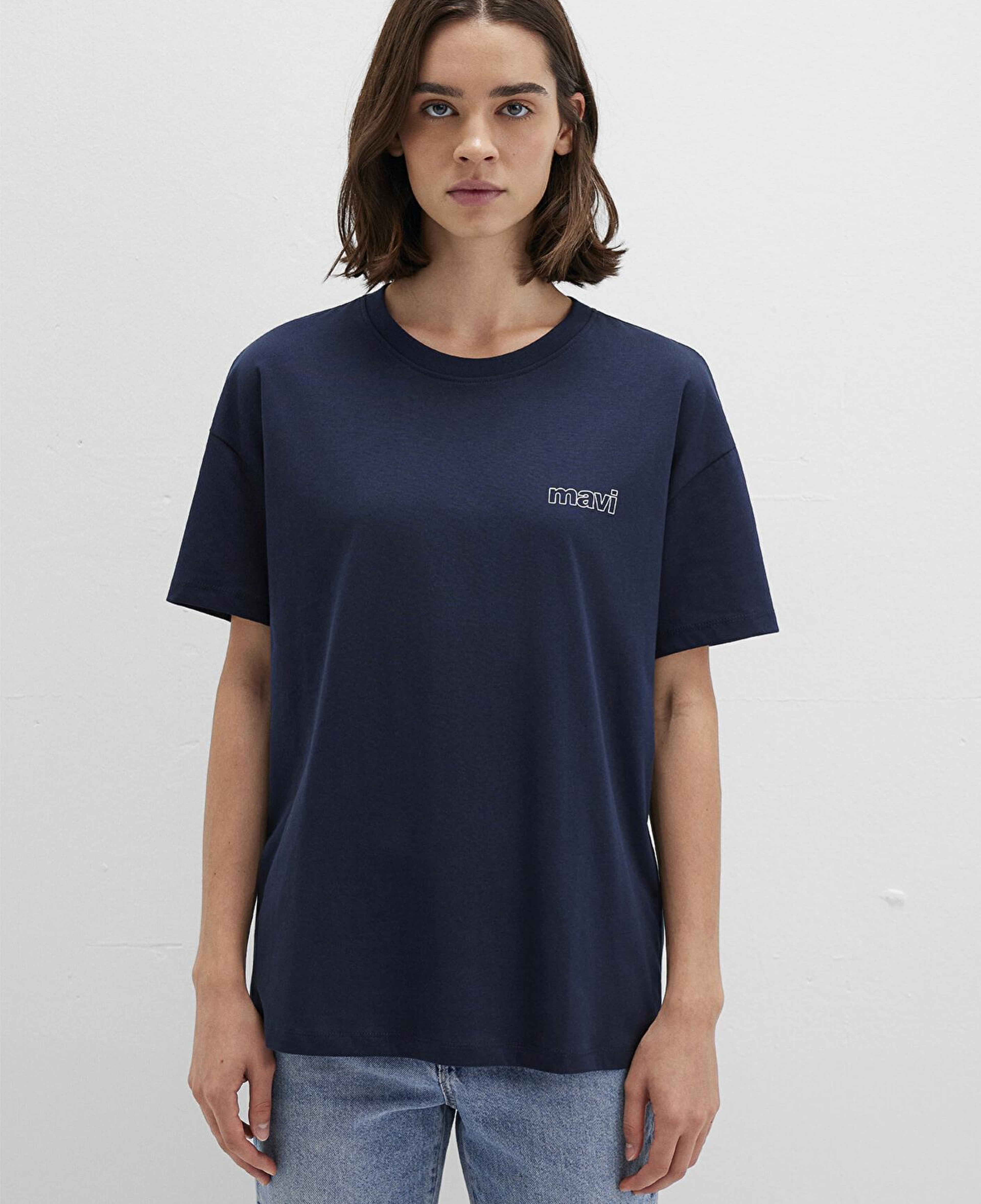 Mavi Mavi Logo Baskılı Lacivert Tişört Loose Fit / Bol Rahat Kesim 1611309-70490