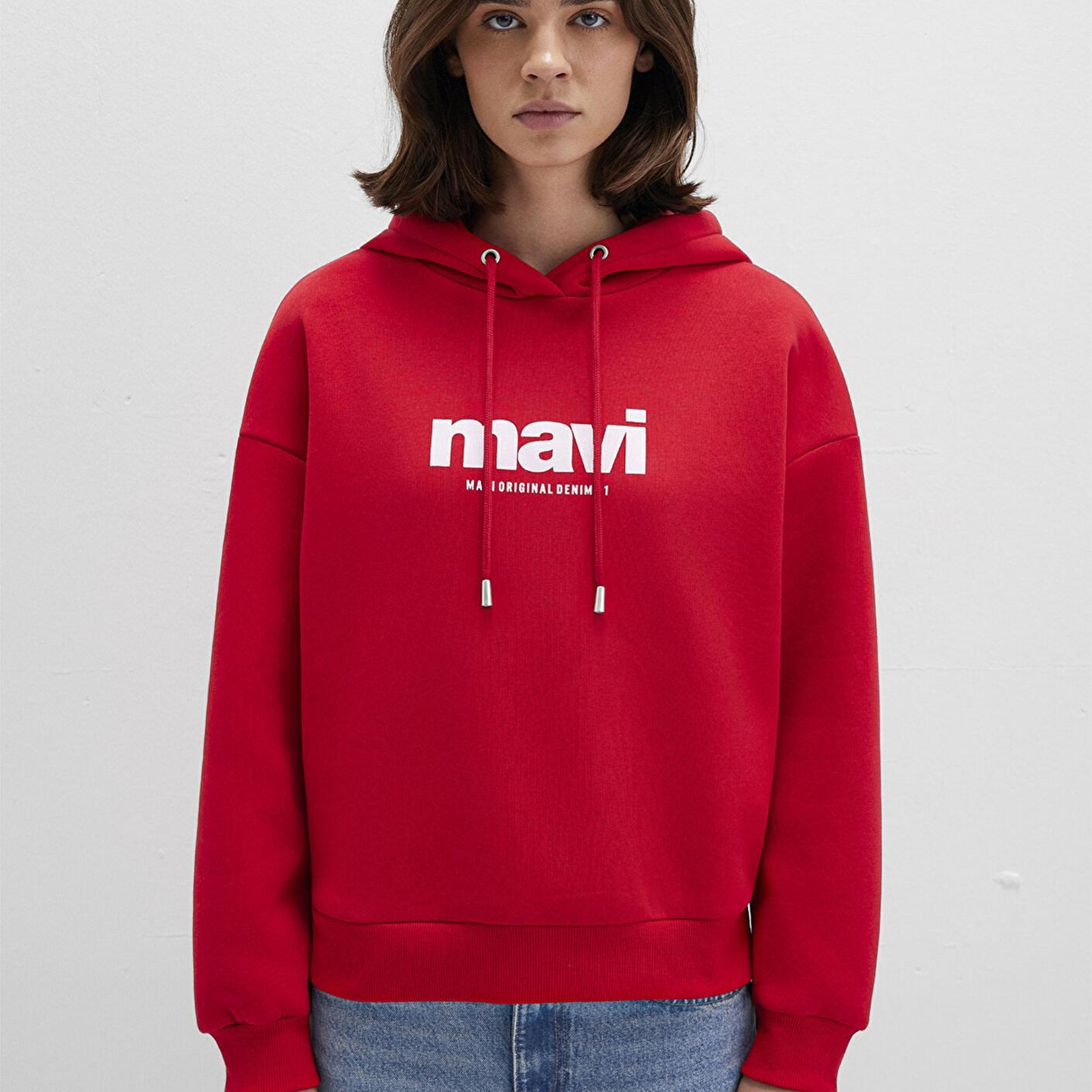Mavi Mavi Logo Baskılı Kapüşonlu Kırmızı Sweatshirt 168334-35476