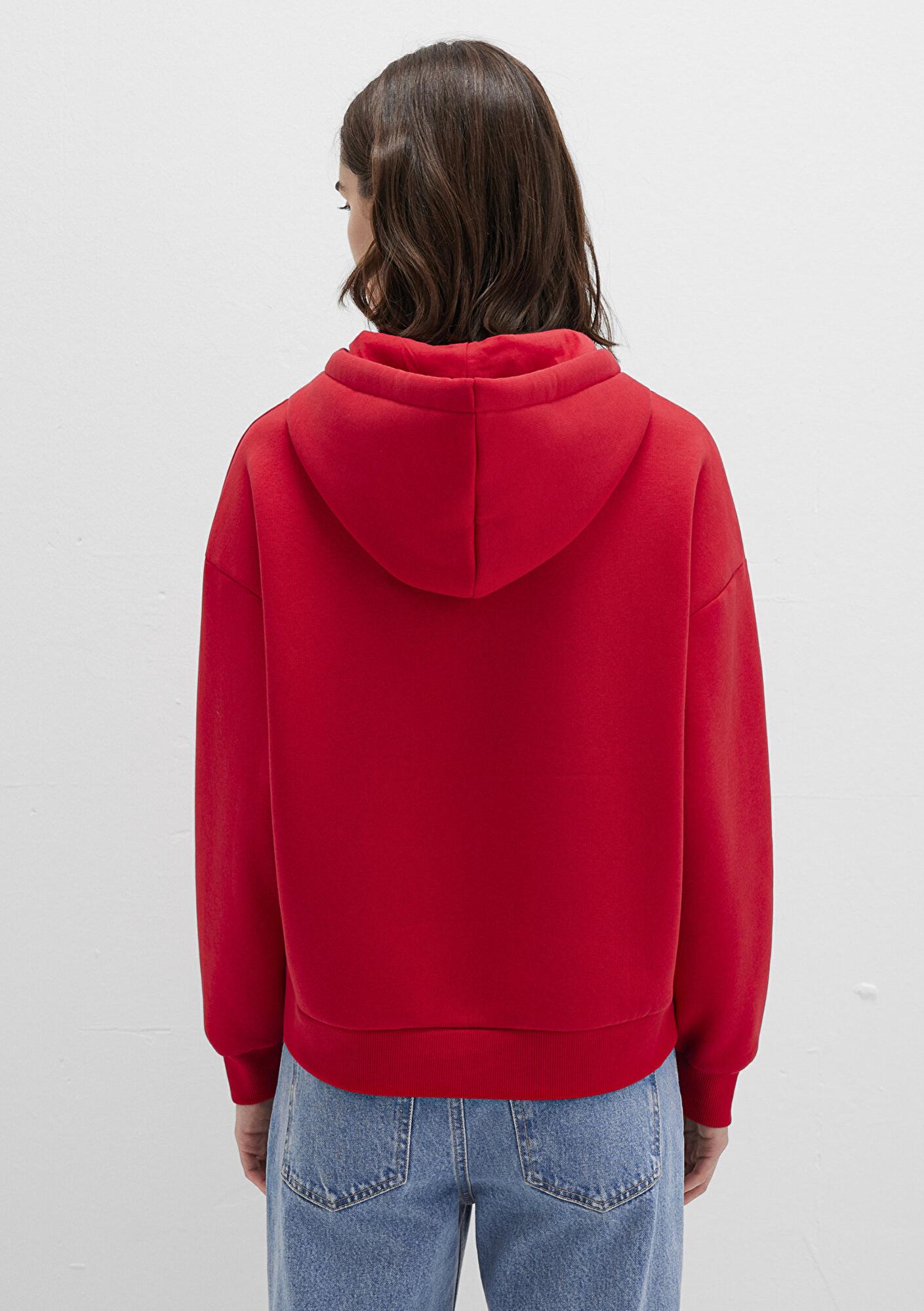 Mavi Mavi Logo Baskılı Kapüşonlu Kırmızı Sweatshirt 168334-35476