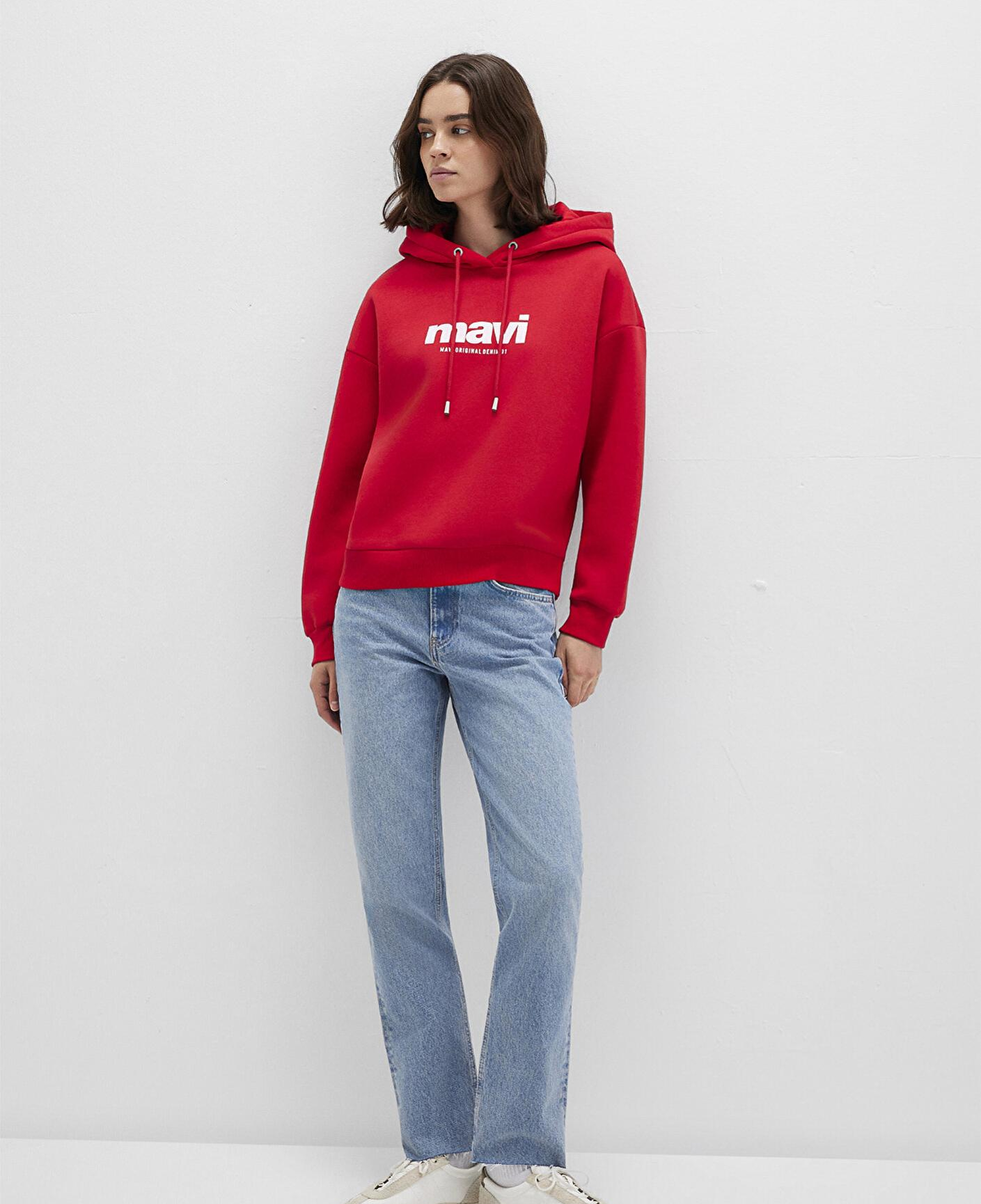 Mavi Mavi Logo Baskılı Kapüşonlu Kırmızı Sweatshirt 168334-35476