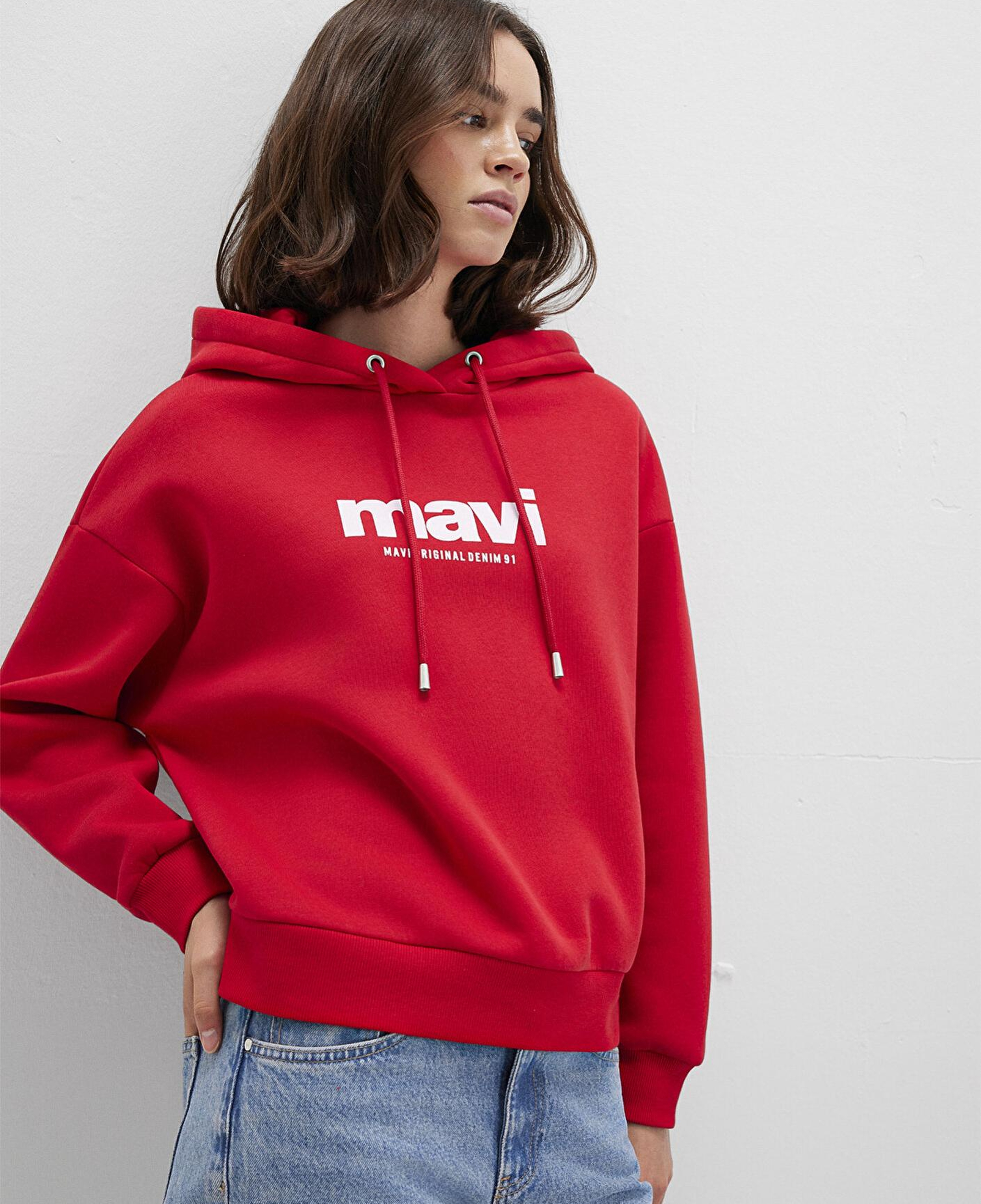 Mavi Mavi Logo Baskılı Kapüşonlu Kırmızı Sweatshirt 168334-35476