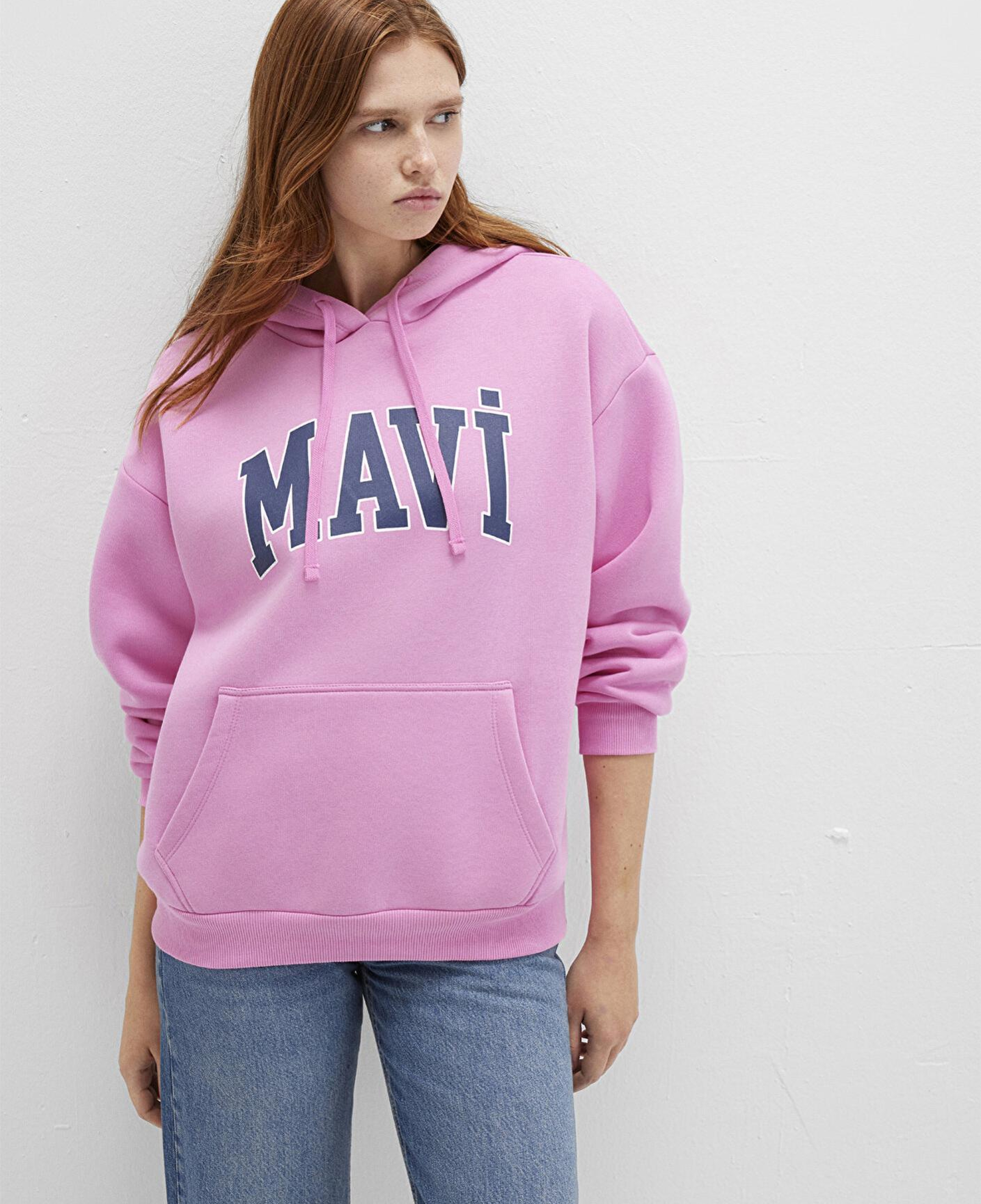 Mavi Mavi Logo Baskılı Kapüşonlu Pembe Sweatshirt 1600361-71038