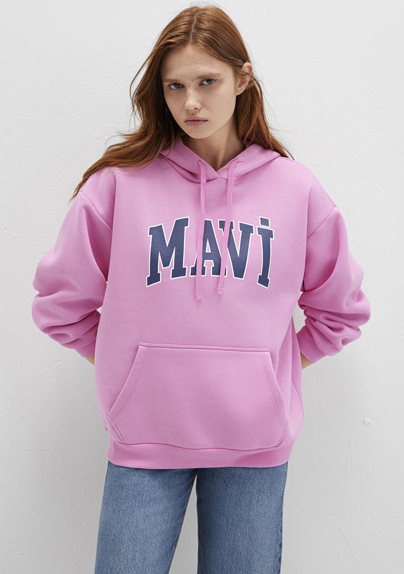 Mavi Mavi Logo Baskılı Kapüşonlu Pembe Sweatshirt 1600361-71038