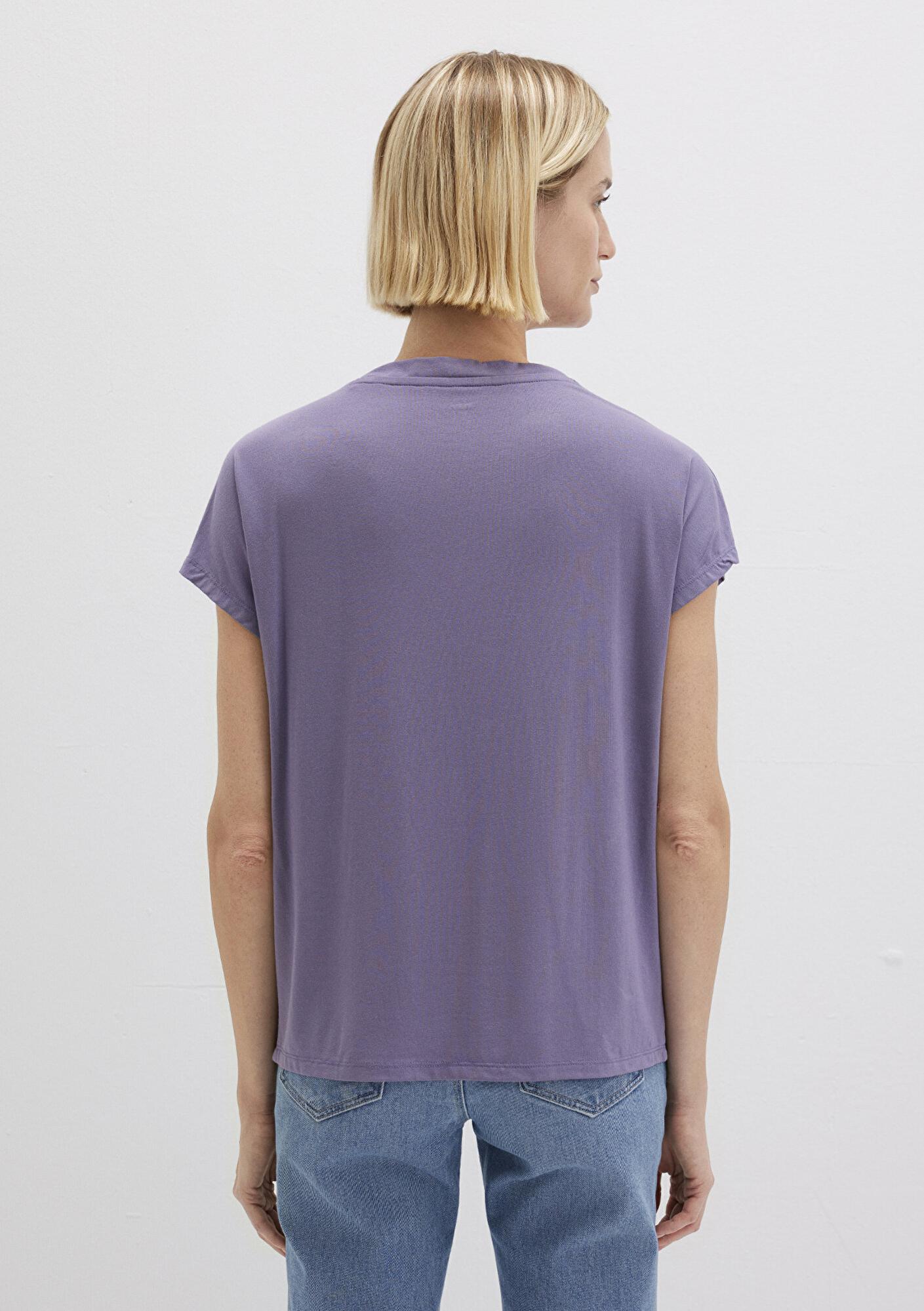 Mavi V Yaka Mor Basic Viskoz Tişört Regular Fit / Normal Kesim 167714-70608