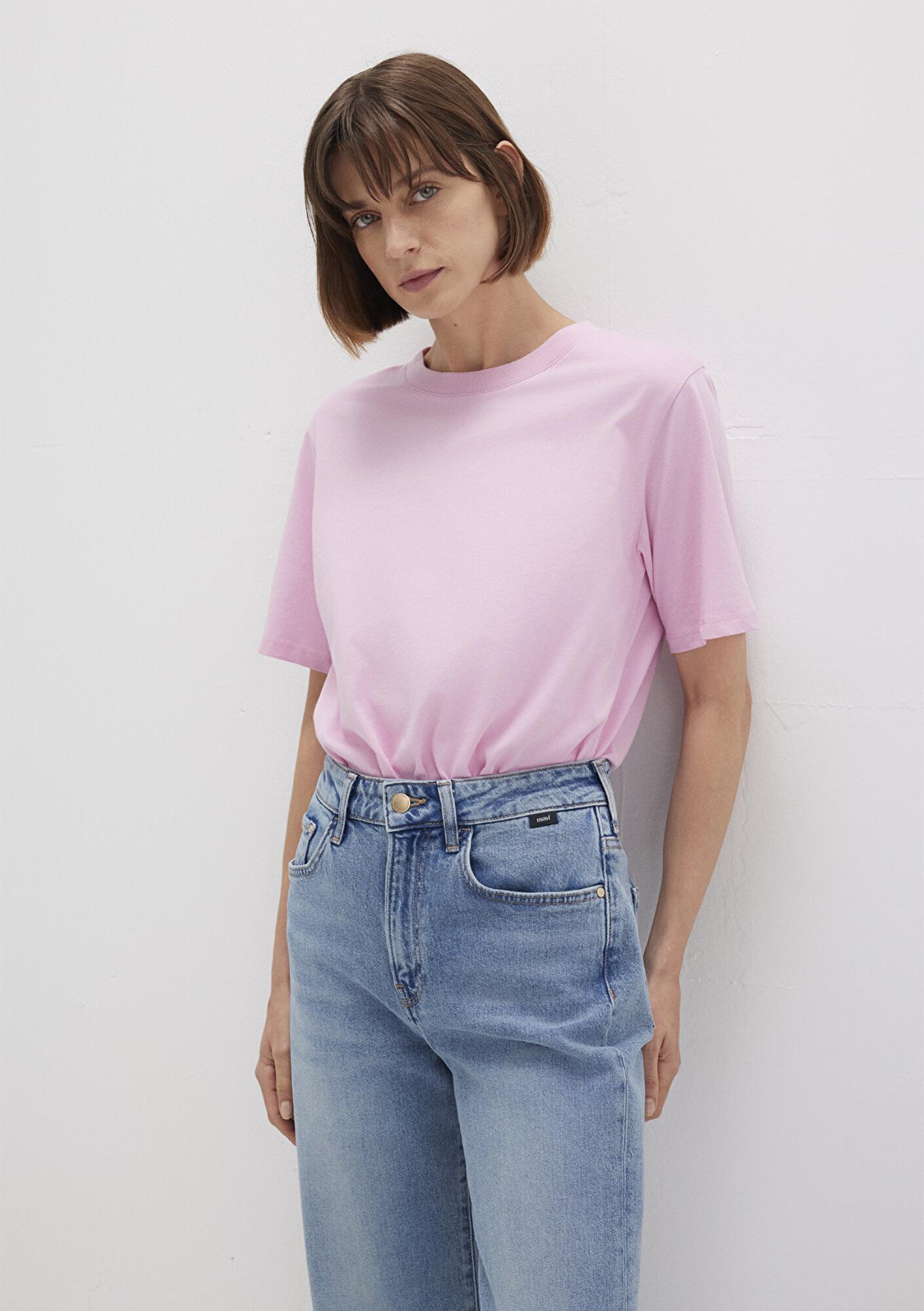 Mavi Bisklet Yaka Pembe Basic Tişört Regular Fit / Normal Kesim 1600955-71117