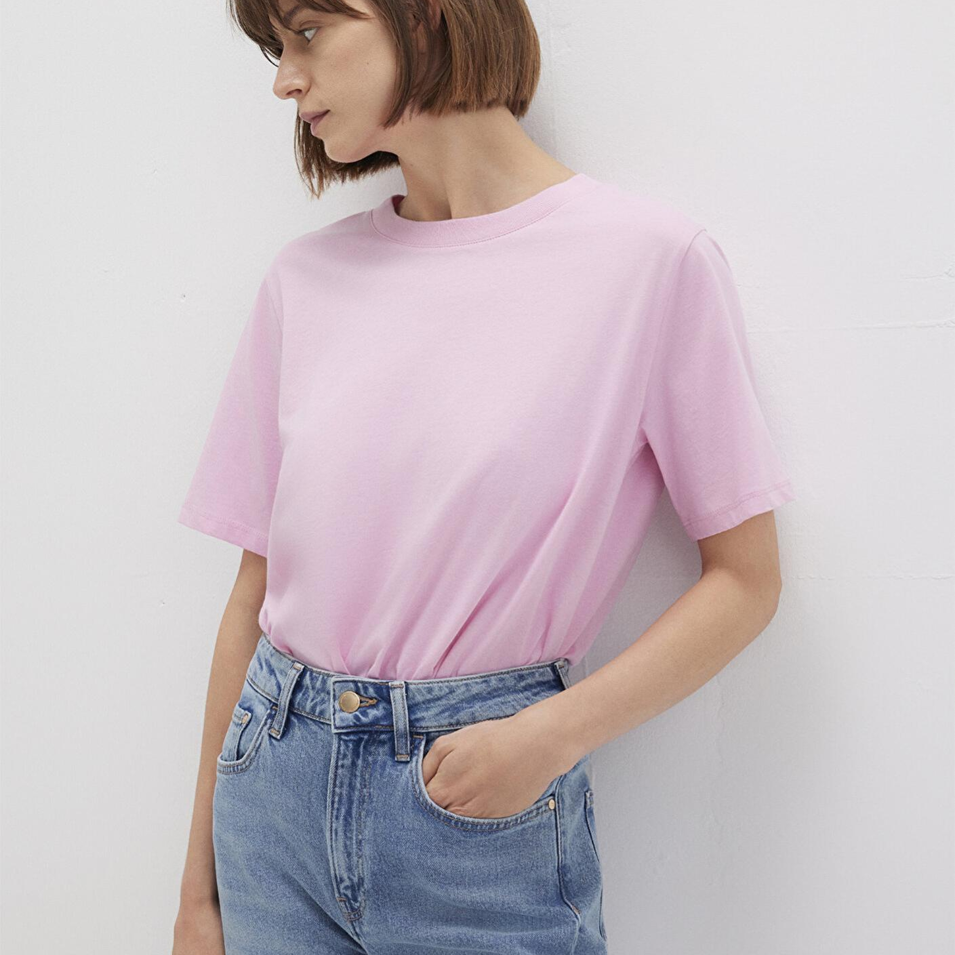 Mavi Bisklet Yaka Pembe Basic Tişört Regular Fit / Normal Kesim 1600955-71117