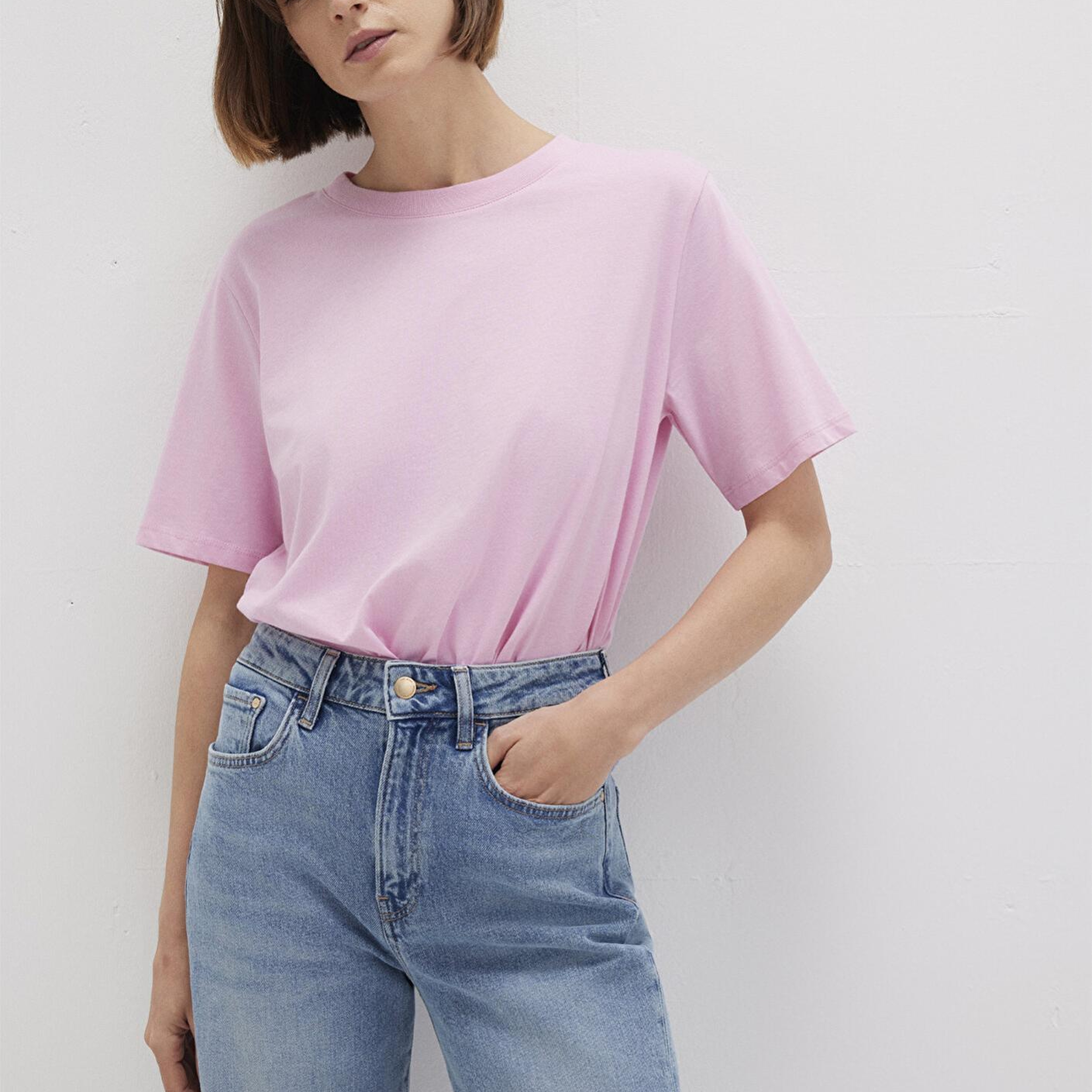 Mavi Bisklet Yaka Pembe Basic Tişört Regular Fit / Normal Kesim 1600955-71117