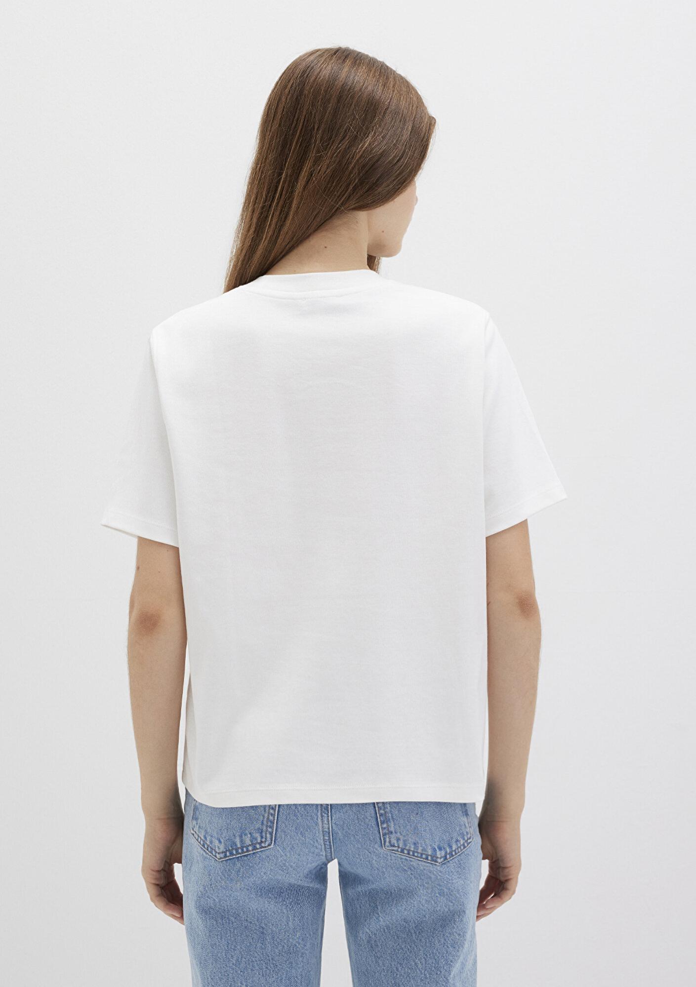 Mavi Mini Mavi Logo Baskılı İnterlok Ekru Basic Tişört Regular Fit / Normal Kesim 1612122-70057