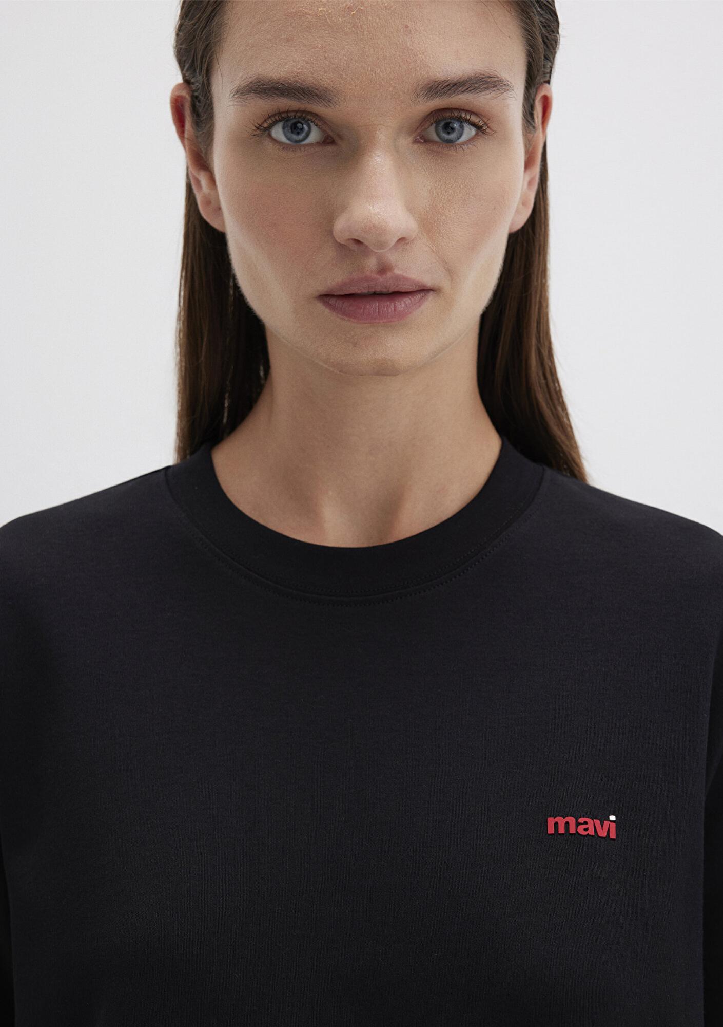 Mavi Mini Mavi Logo Baskılı İnterlok Siyah Basic Tişört Regular Fit / Normal Kesim 1612122-900