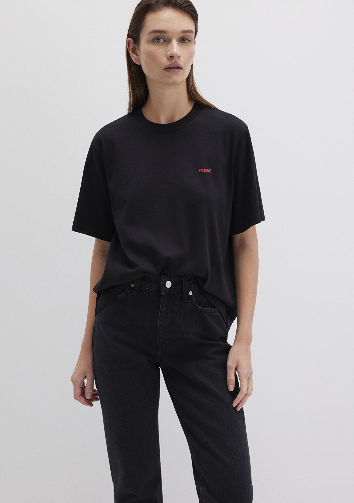 Mavi Mini Mavi Logo Baskılı İnterlok Siyah Basic Tişört Regular Fit / Normal Kesim 1612122-900