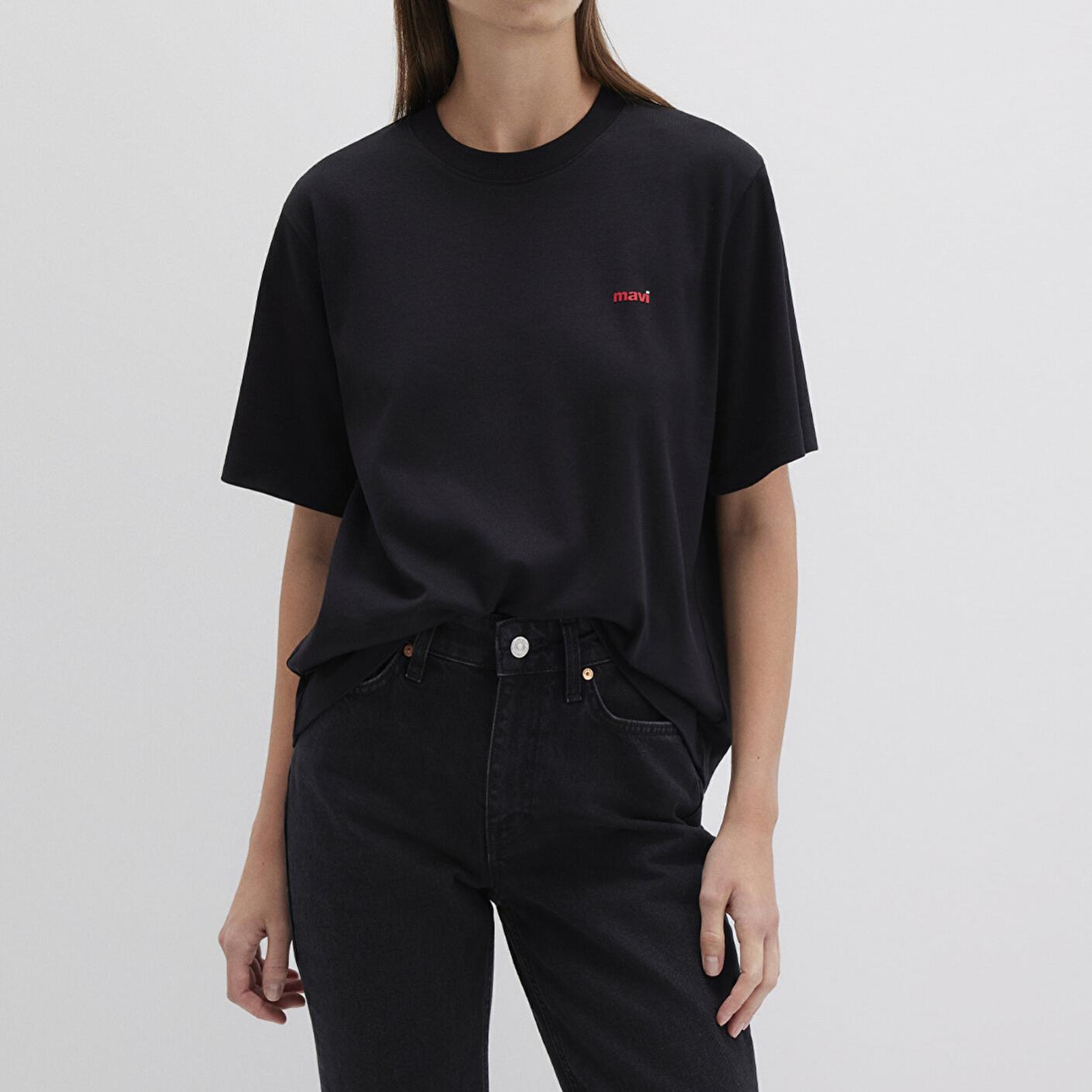 Mavi Mini Mavi Logo Baskılı İnterlok Siyah Basic Tişört Regular Fit / Normal Kesim 1612122-900