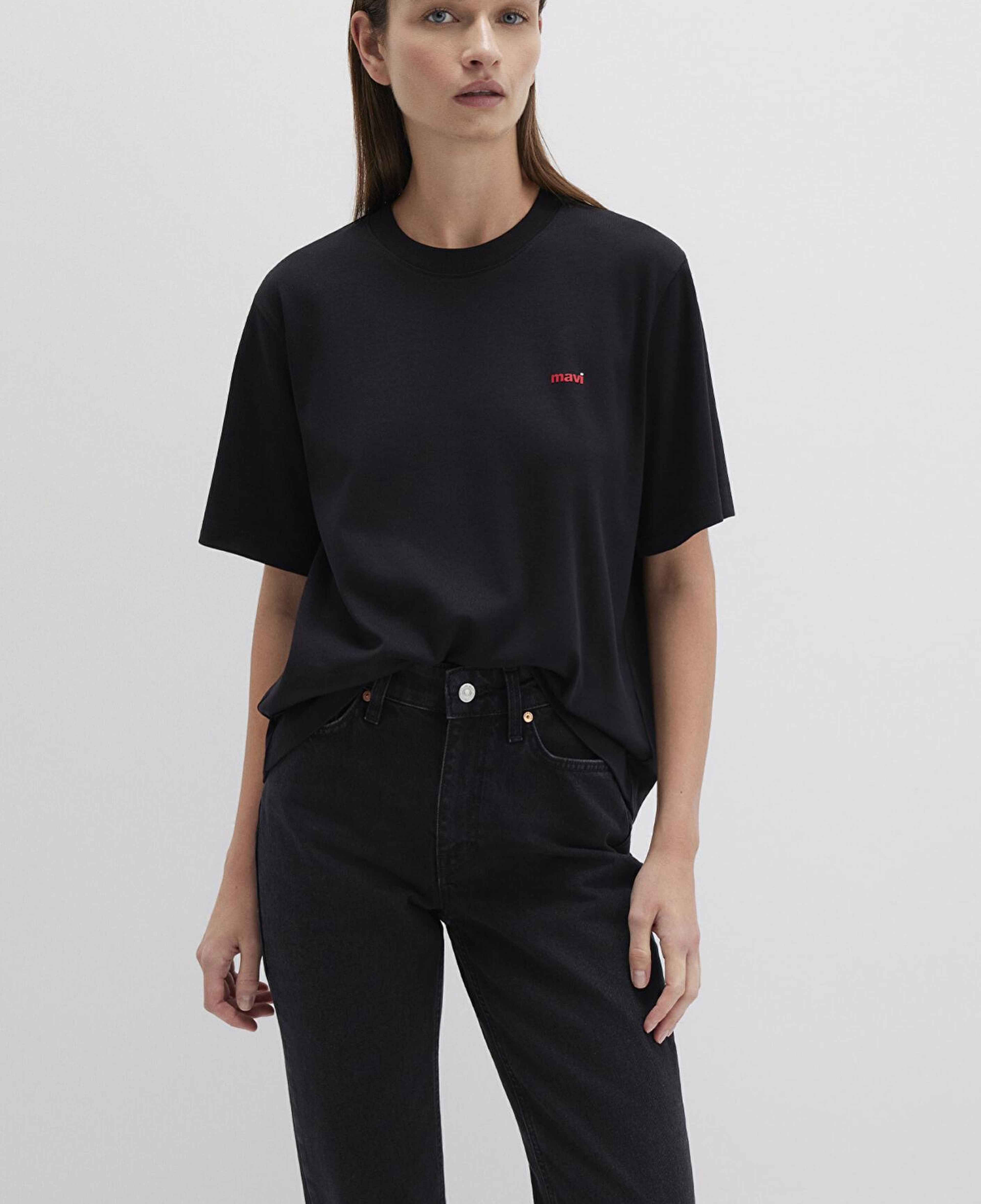 Mavi Mini Mavi Logo Baskılı İnterlok Siyah Basic Tişört Regular Fit / Normal Kesim 1612122-900