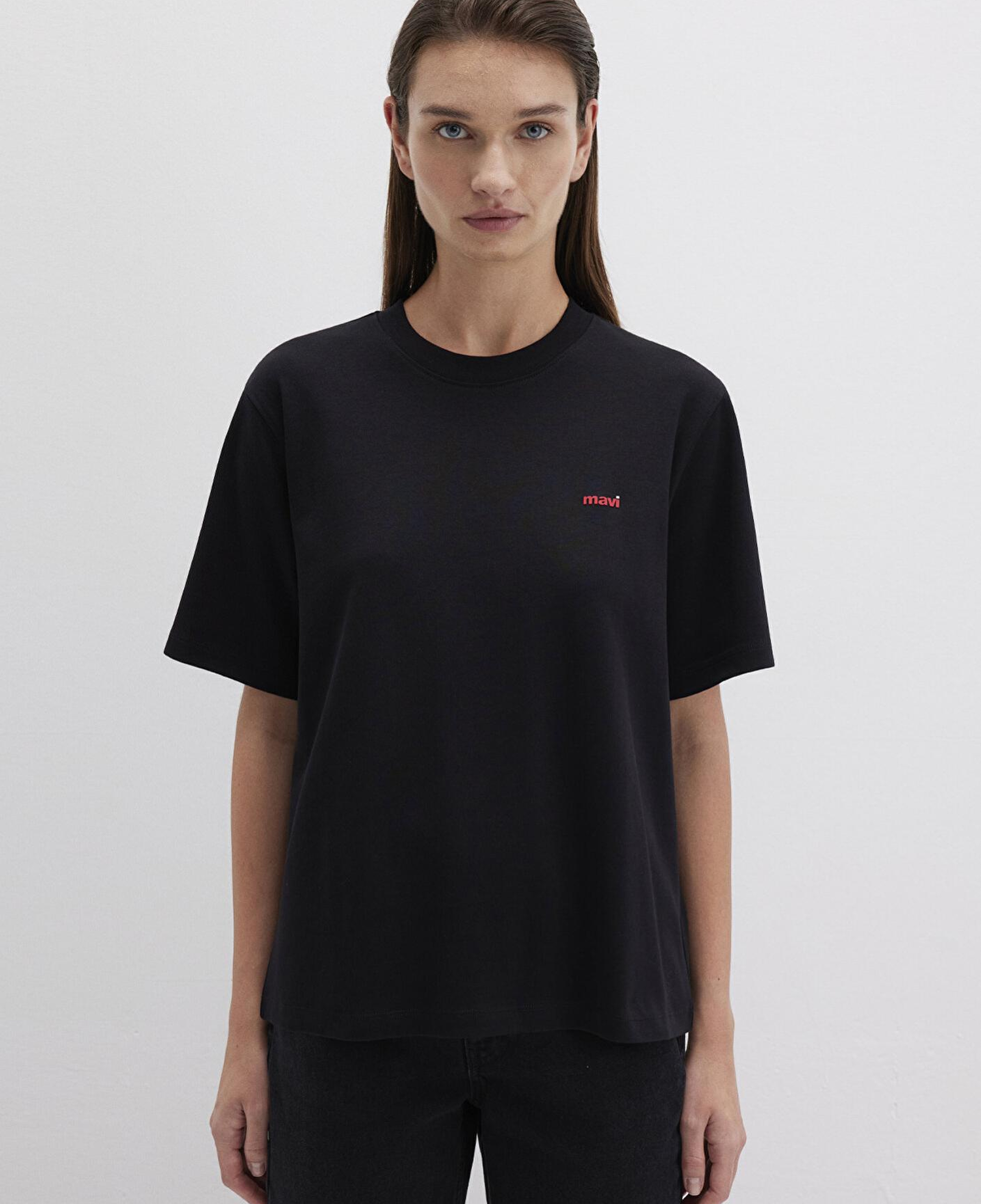 Mavi Mini Mavi Logo Baskılı İnterlok Siyah Basic Tişört Regular Fit / Normal Kesim 1612122-900