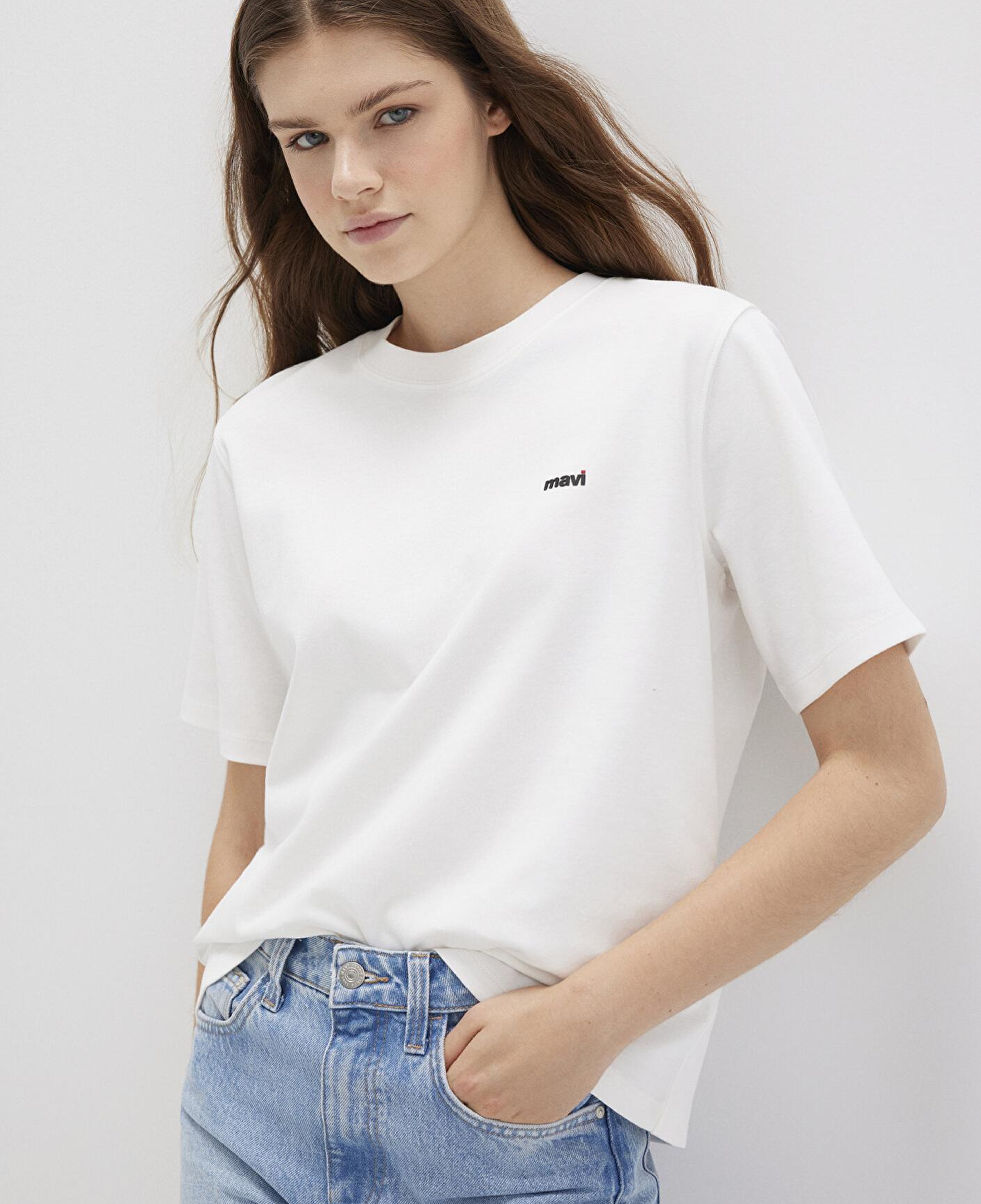 Mavi Mini Mavi Logo Baskılı İnterlok Ekru Basic Tişört Regular Fit / Normal Kesim 1612122-70057