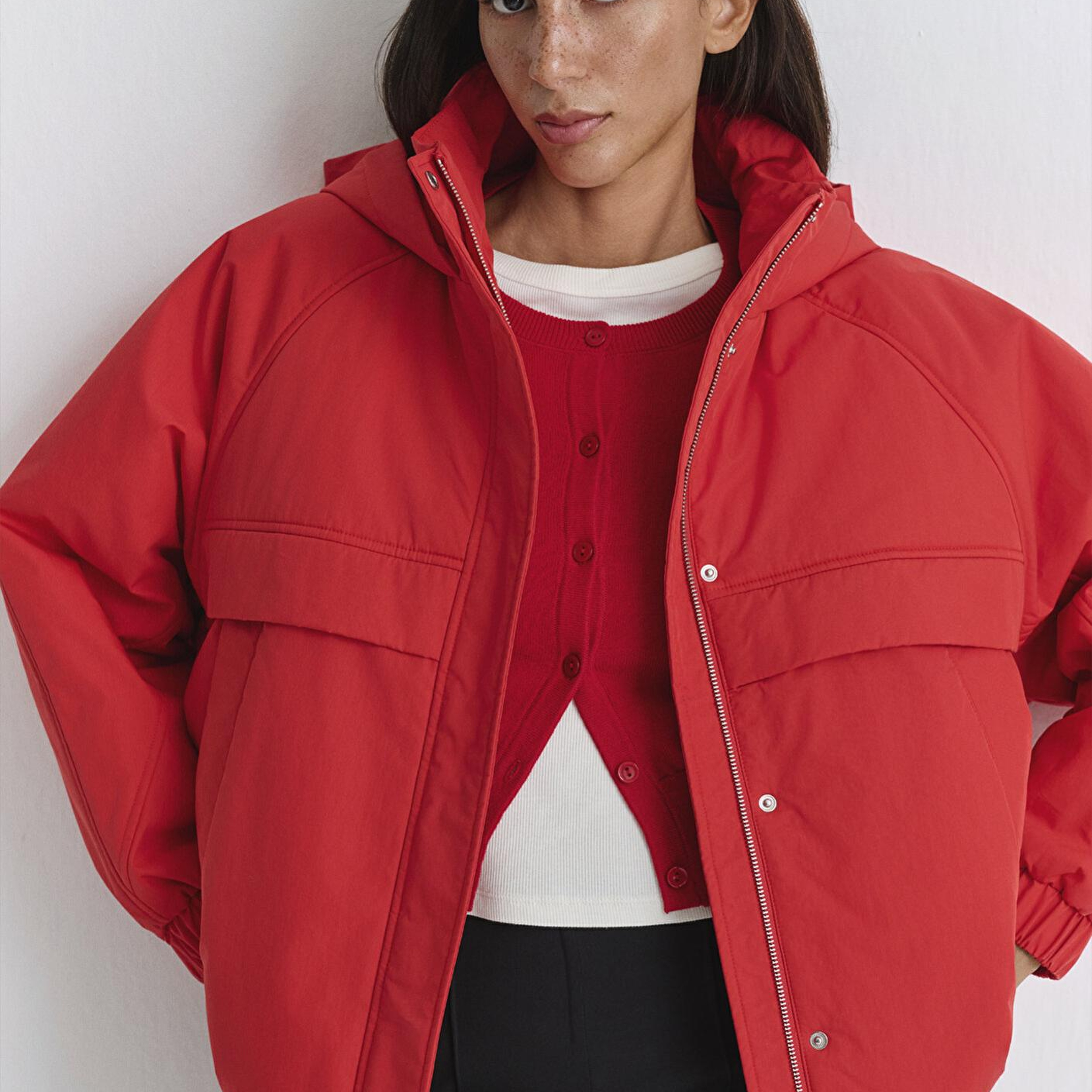 Mavi Su İtici Kapüşonlu Kırmızı Mont 1110348-70461