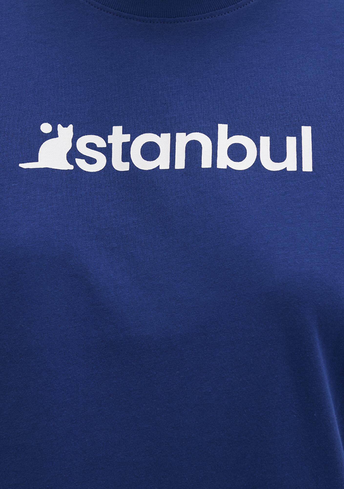 Mavi İstanbul Baskılı Mavi Tişört Semi Slim Fit / Yarı Dar Kesim 1612111-70722